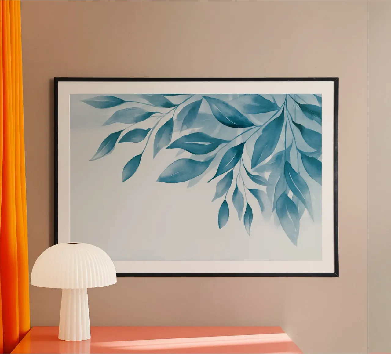 Ora blu Fogliame delicato poster con telaio in legno da Andrea Haase Modern Home
