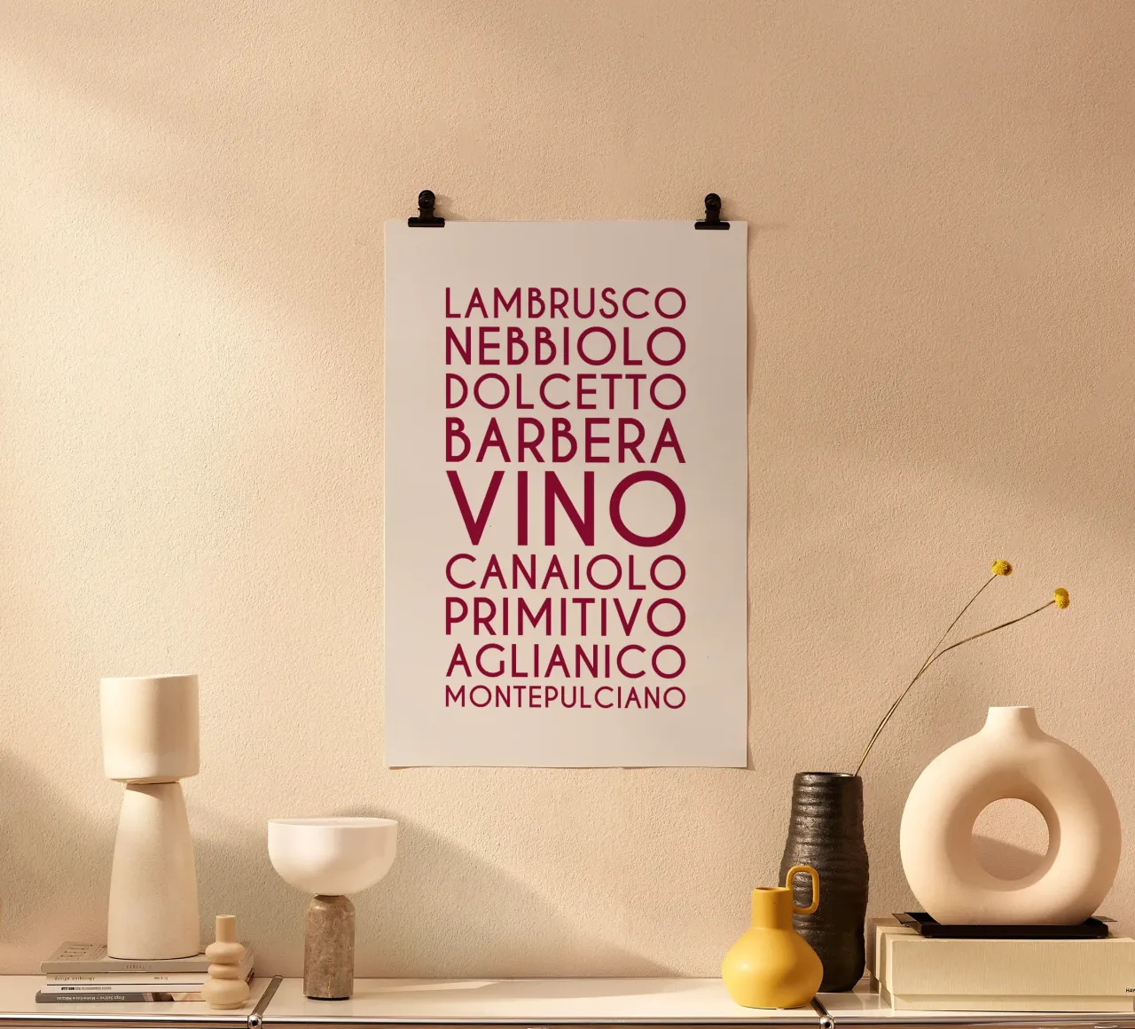 Italienische Rotweine Rebsorten von Nord nach Süditalien Poster von Typo Designs