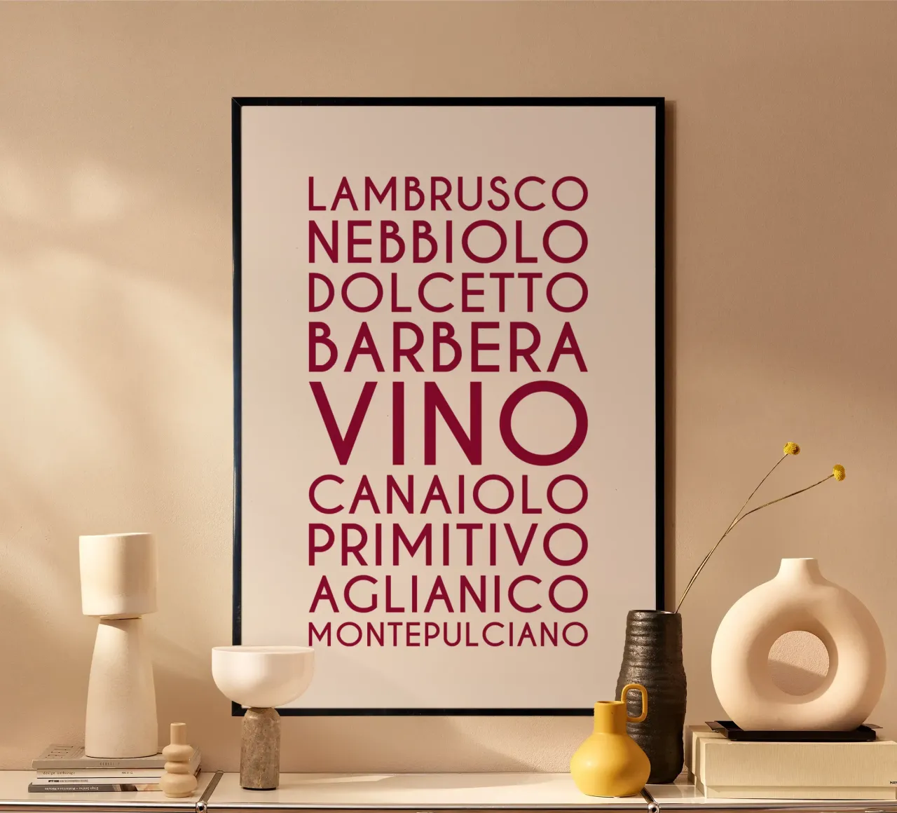 Italienische Rotweine Rebsorten von Nord nach Süditalien Poster von Typo Designs