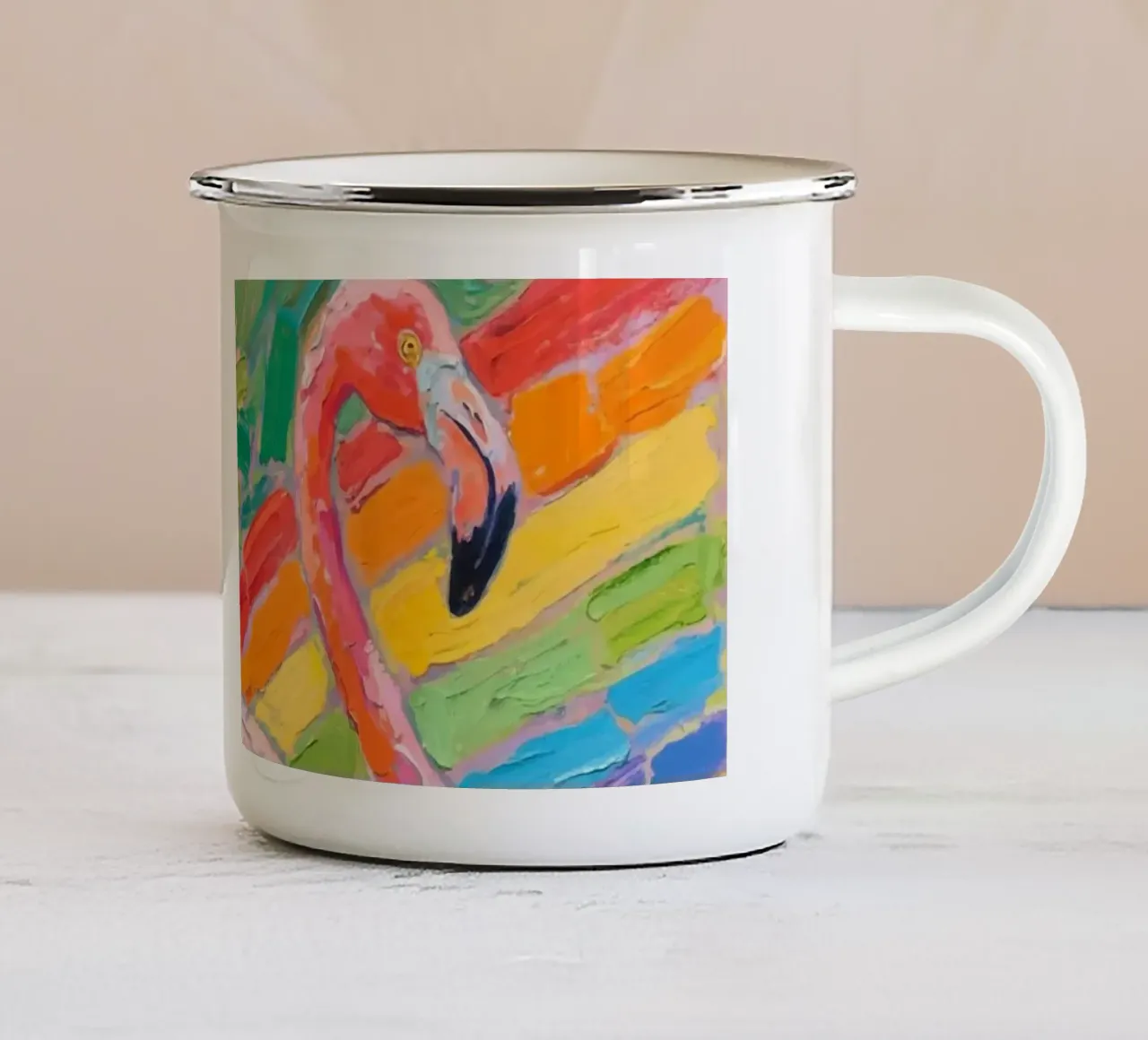 Fenicotteri in piedi nel fiume tazza in smalto da Slash Shop