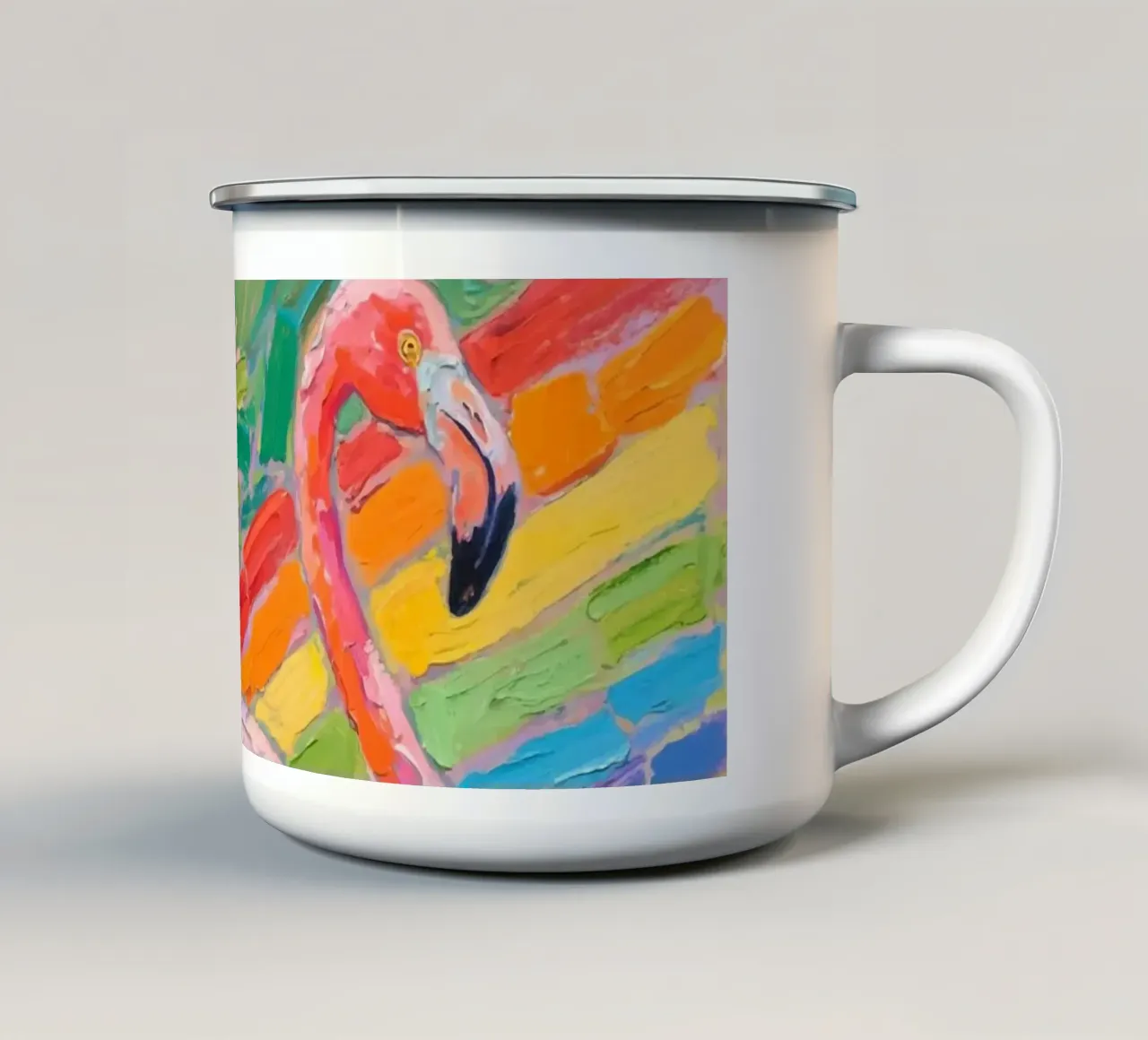 Fenicotteri in piedi nel fiume tazza in smalto da Slash Shop