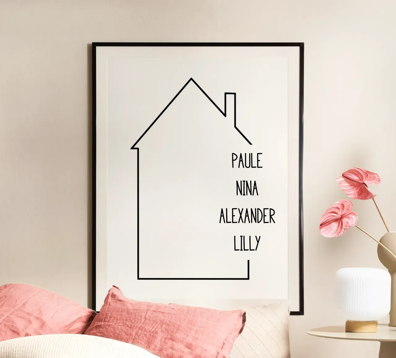 Haus mit Vornamen Familien Namensbild poster with plastic frame by BAINAI
