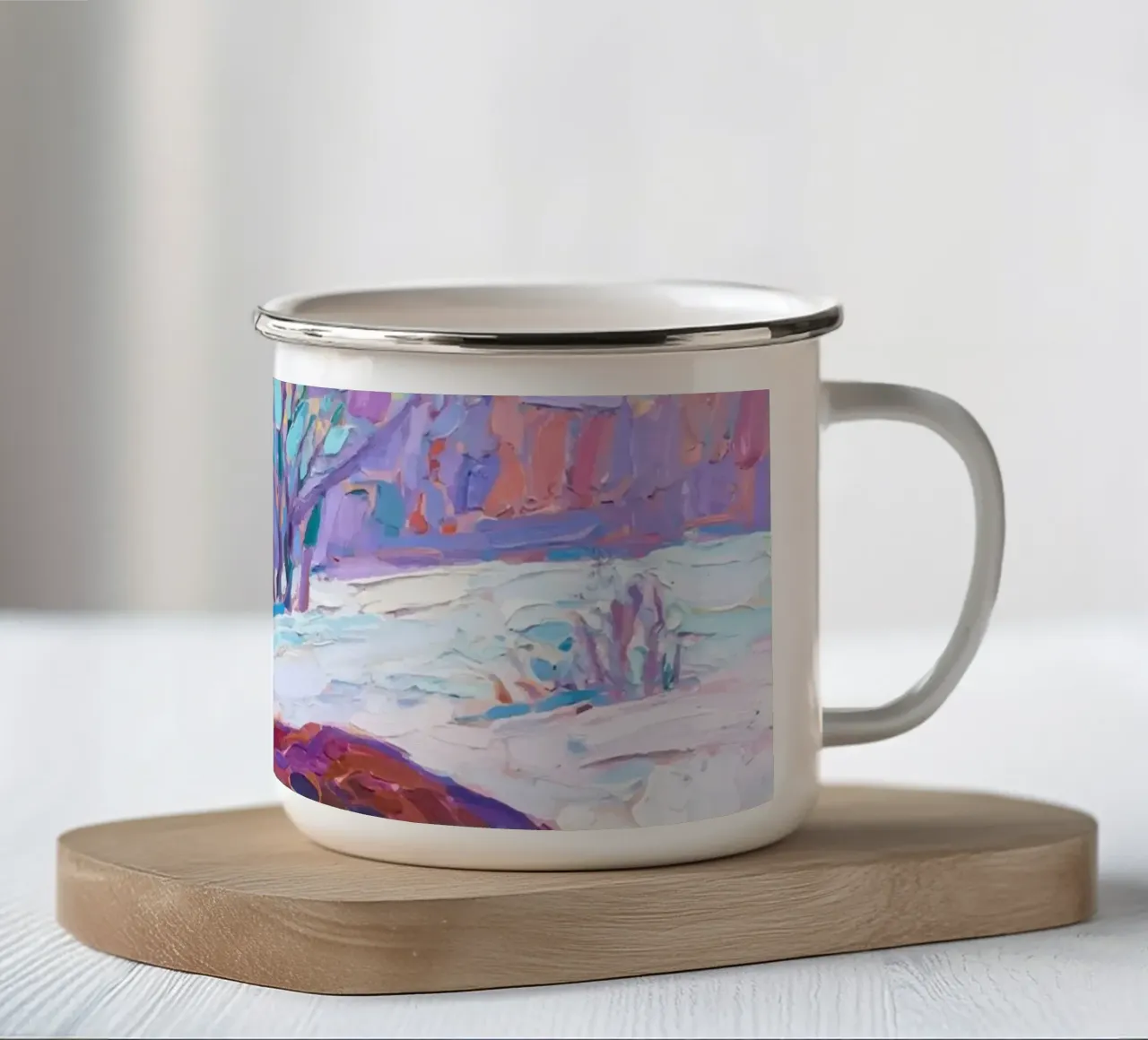 Cervo in piedi nella neve tazza in smalto da Slash Shop