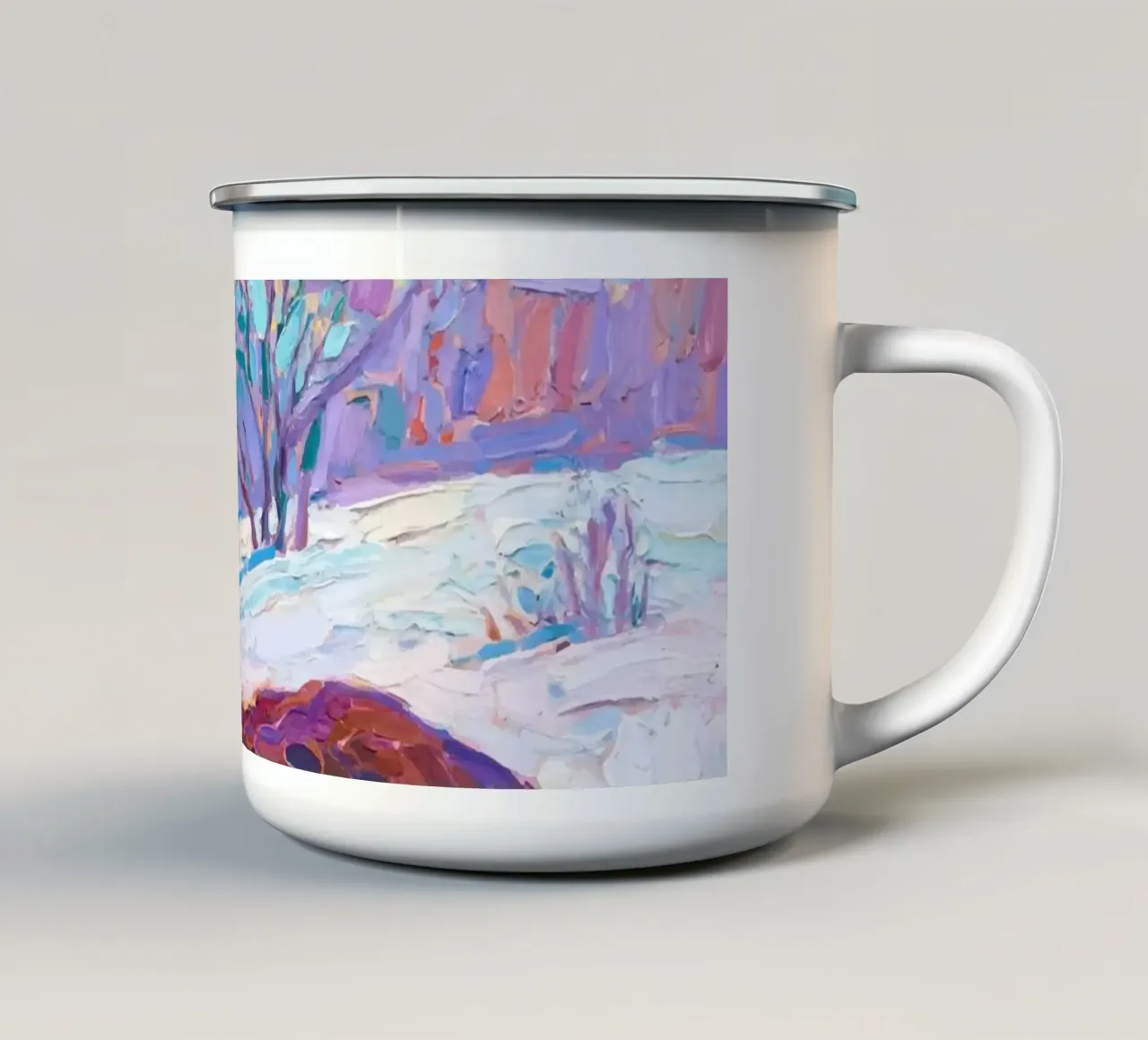 Cervo in piedi nella neve tazza in smalto da Slash Shop