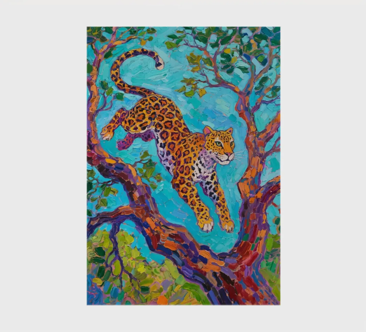 Leopard jumping between tree notebook by Slash Shop