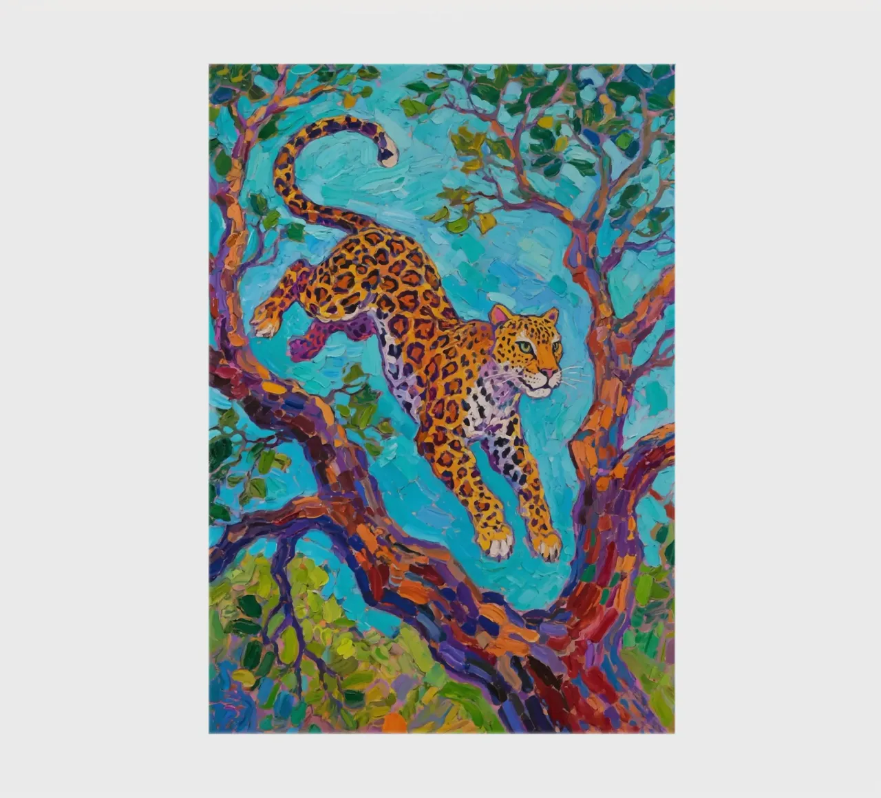 Leopard jumping between tree notebook by Slash Shop