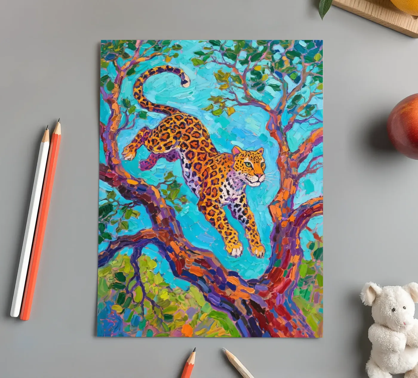 Leopard jumping between tree Stickerbogen von Slash Shop