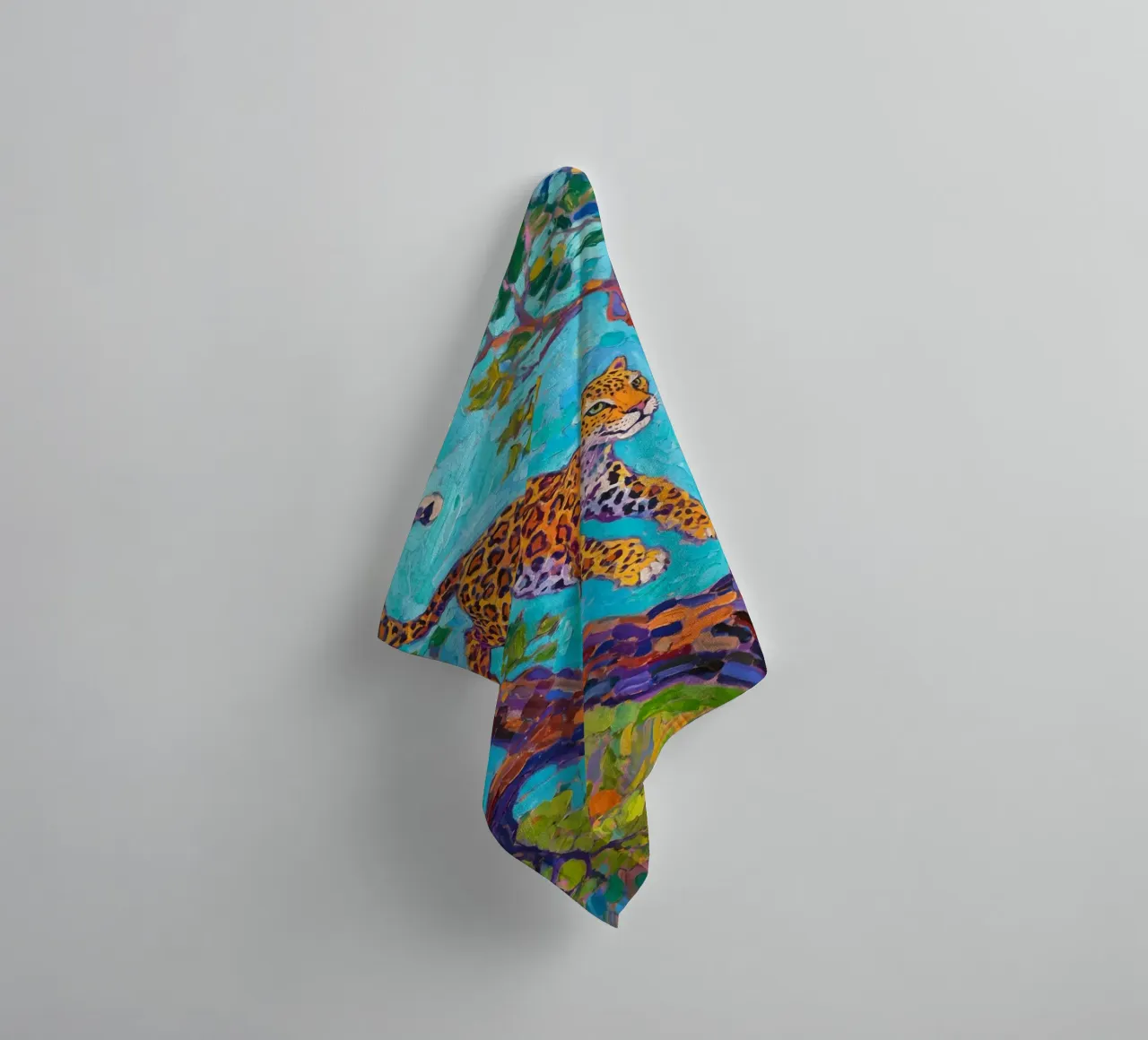 Leopard jumping between tree towel by Slash Shop