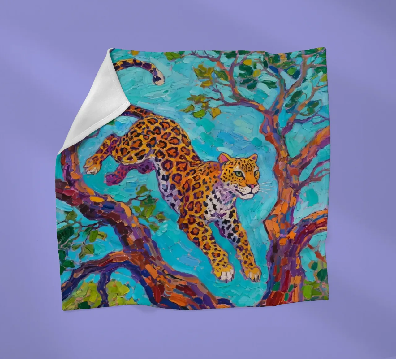 Leopard jumping between tree Fleecedecke von Slash Shop