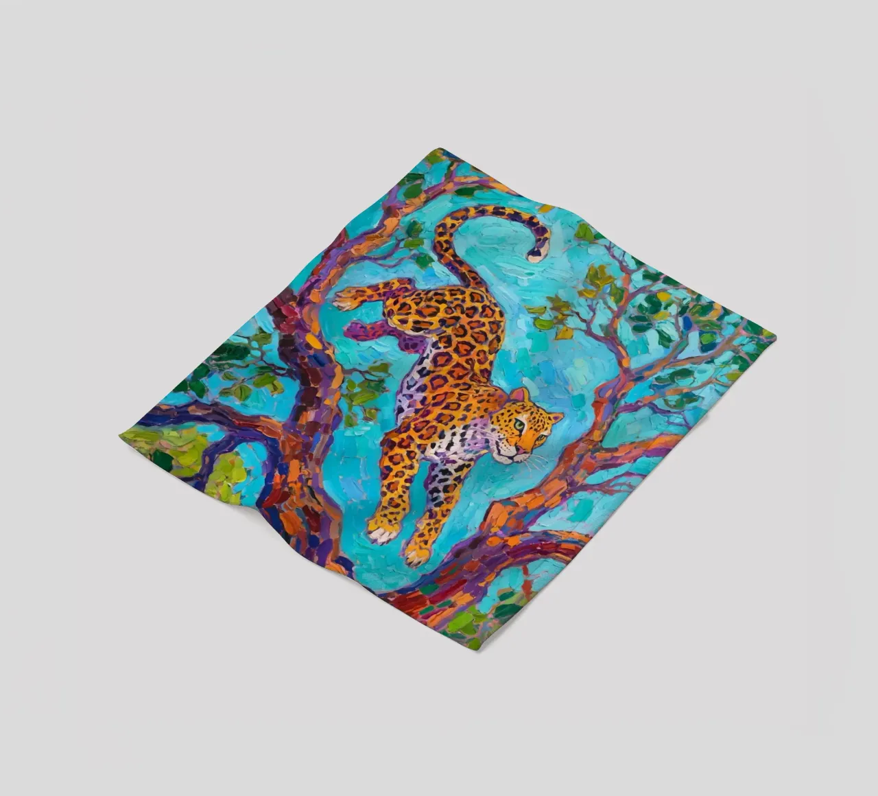 Leopard jumping between tree Fleecedecke von Slash Shop