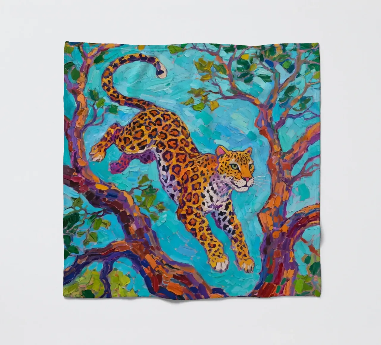 Leopard jumping between tree Fleecedecke von Slash Shop