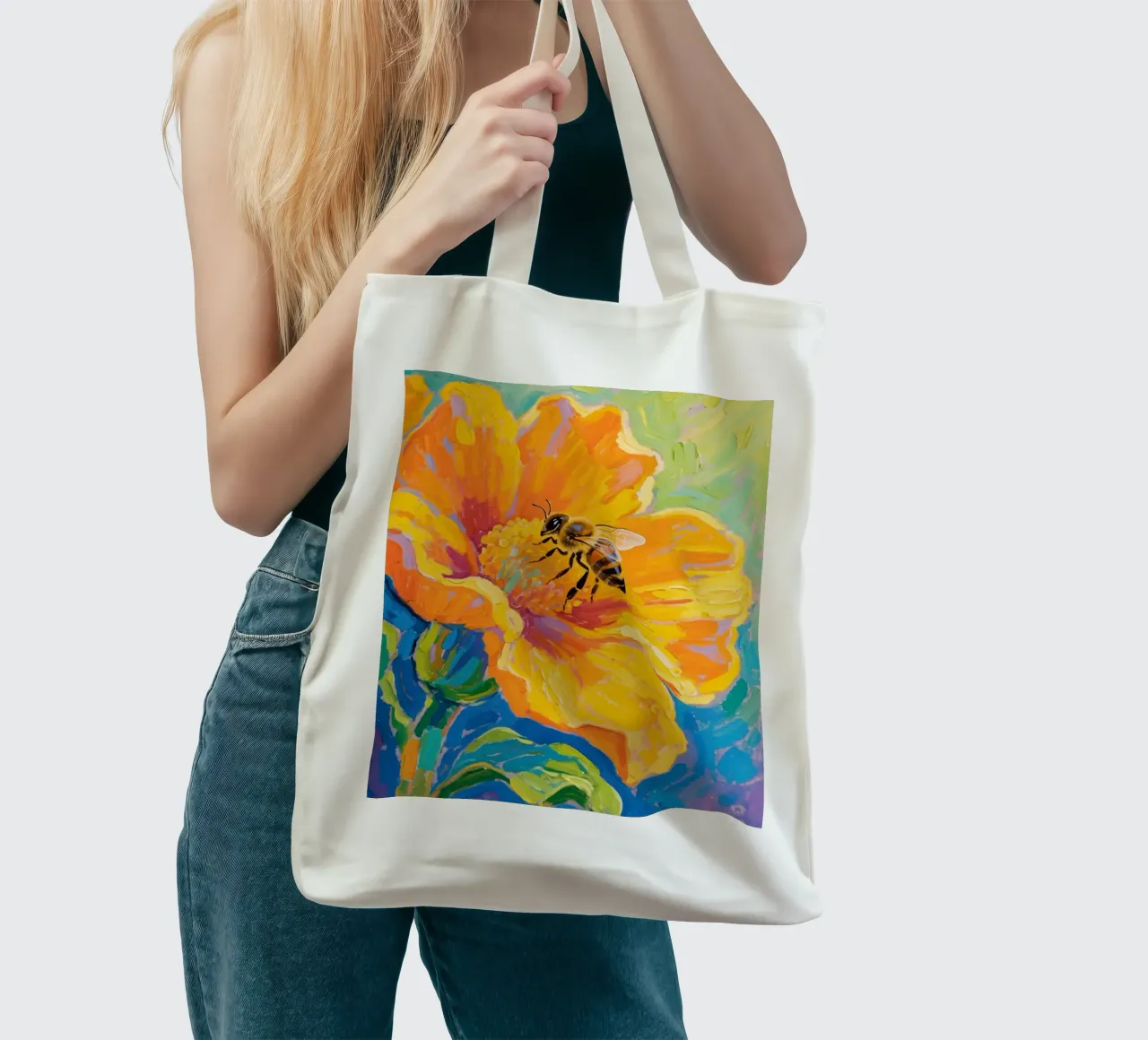 api appollaiate sui fiori borsa in juta da Slash Shop