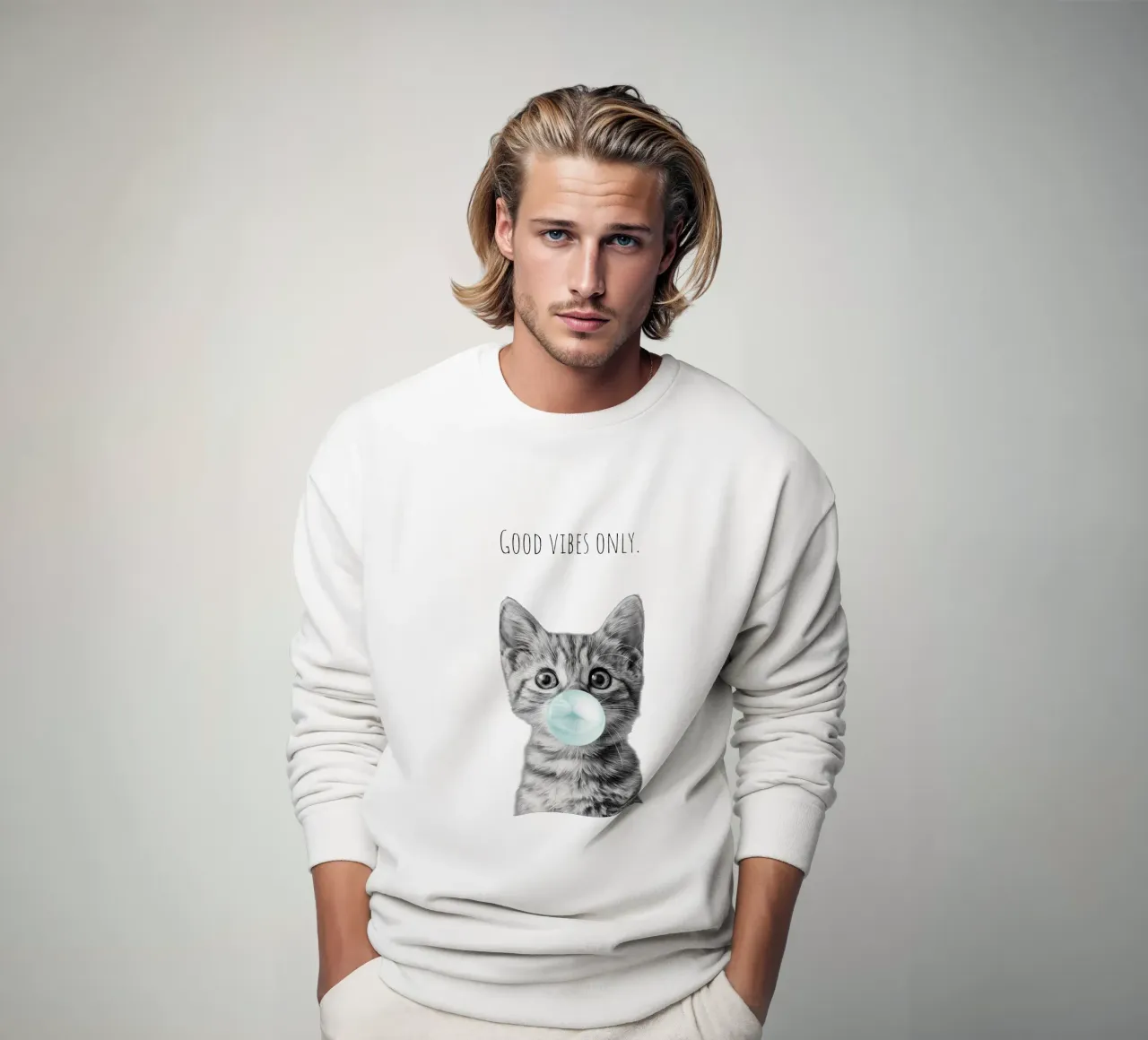 Cool cat - Good Vibes Only - turchese felpa da Melanie Viola