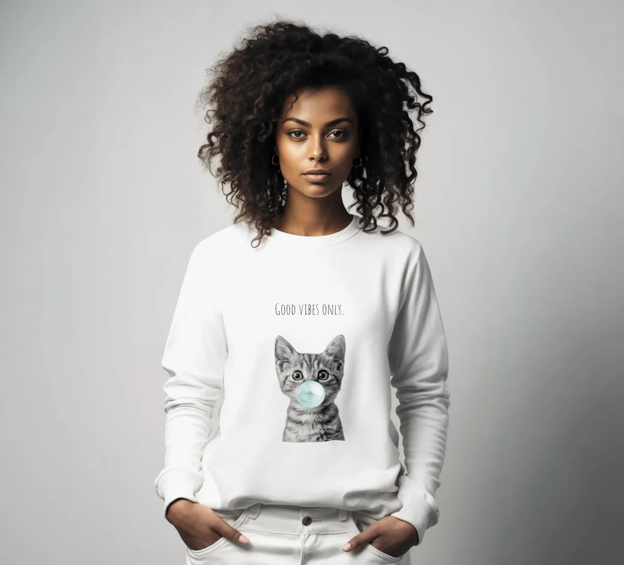 Cool cat - Good Vibes Only - turchese felpa da Melanie Viola