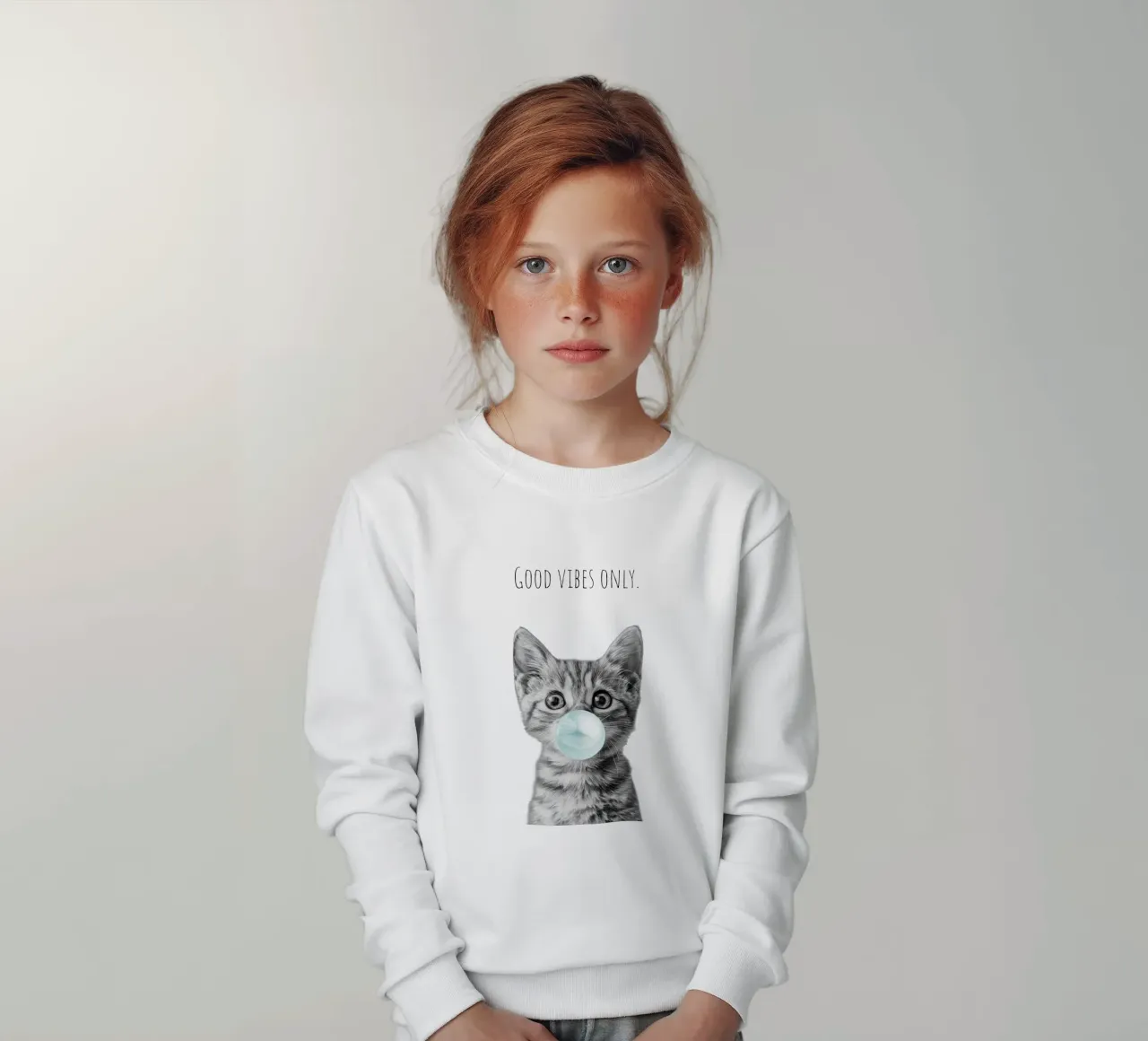 Cool cat - Good Vibes Only - turchese felpa bambino da Melanie Viola