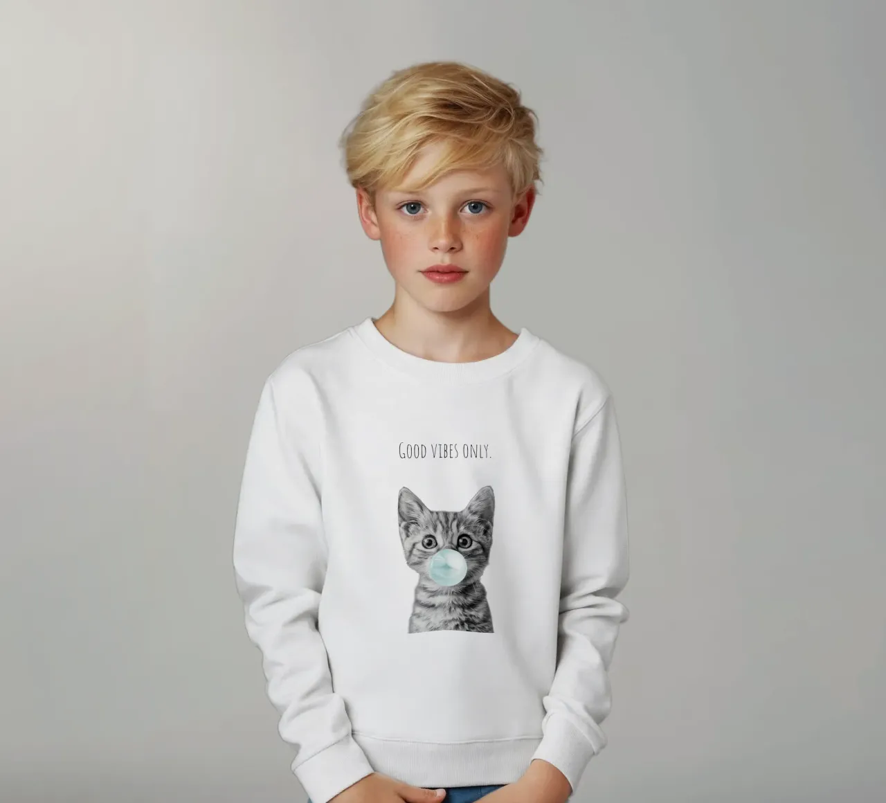 Cool cat - Good Vibes Only - turchese felpa bambino da Melanie Viola