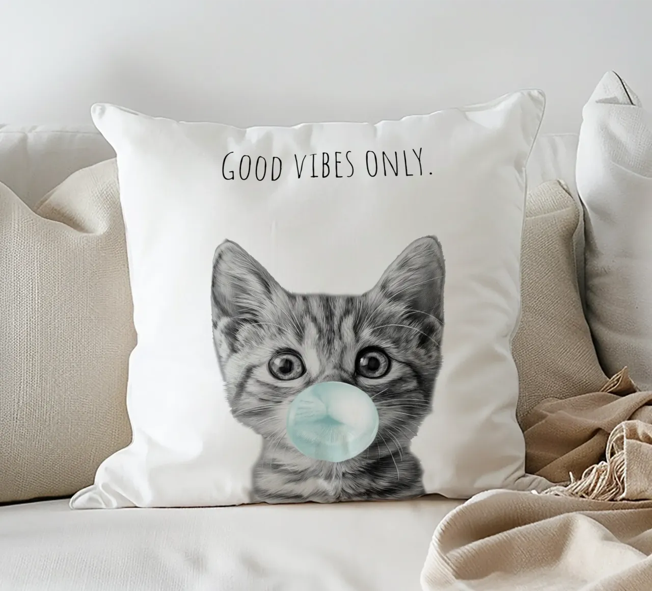 Cool cat - Good Vibes Only - turchese cuscino da Melanie Viola