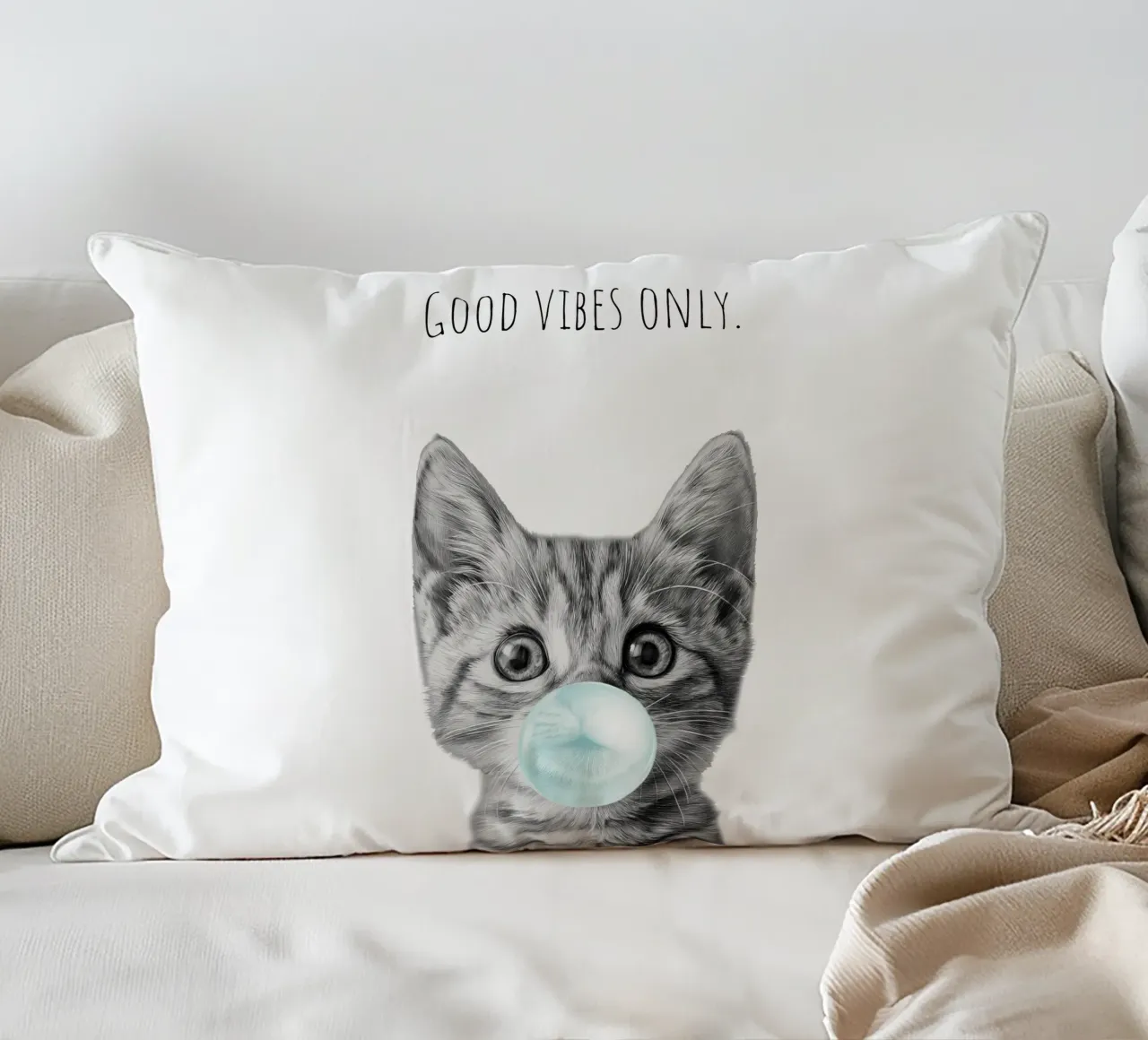 Cool cat - Good Vibes Only - turchese cuscino da Melanie Viola