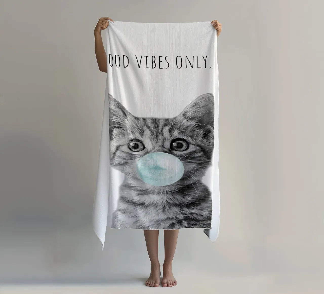 Cool cat - Good Vibes Only - turchese telo mare da Melanie Viola