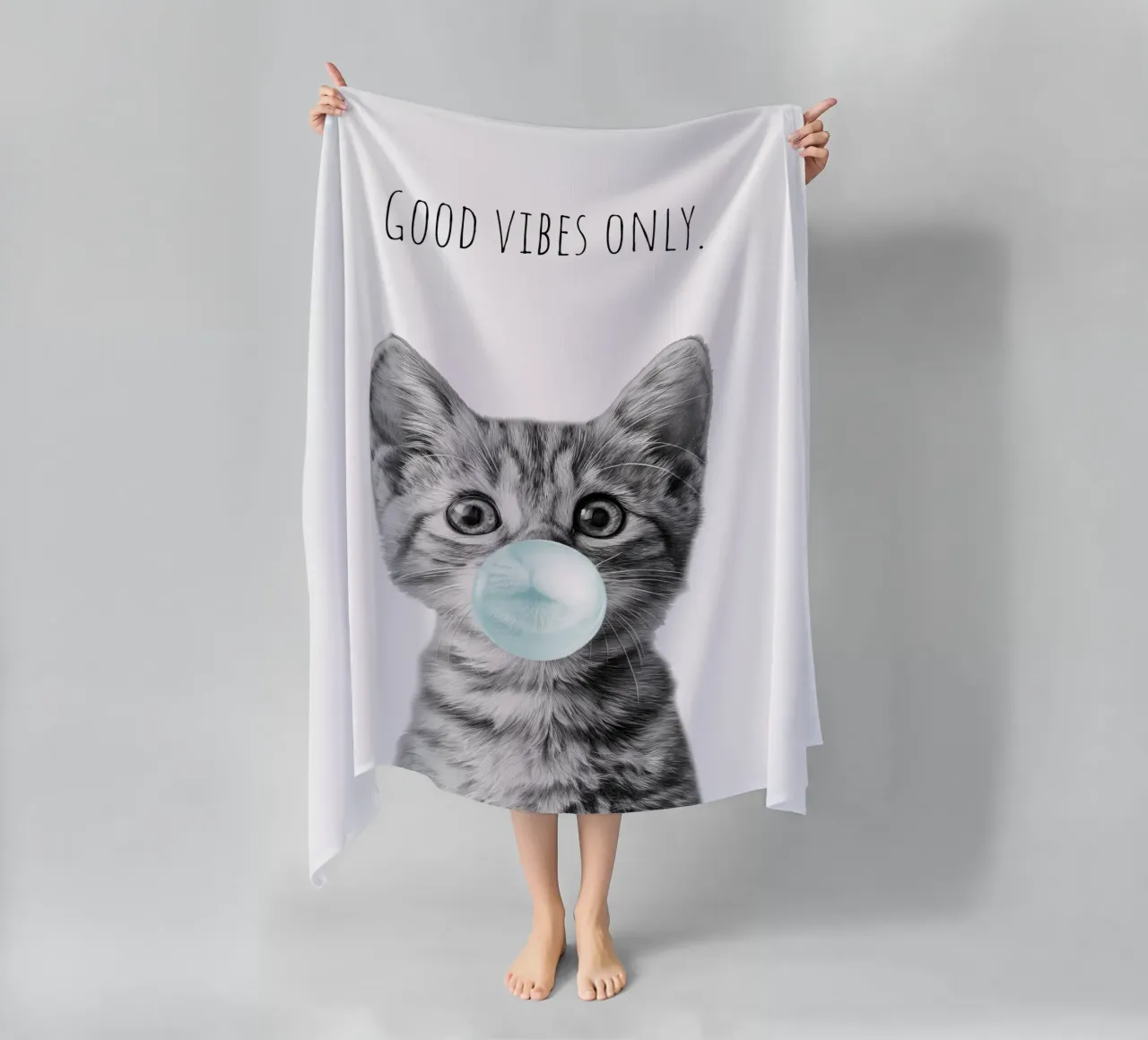 Cool cat - Good Vibes Only - turchese telo mare da Melanie Viola