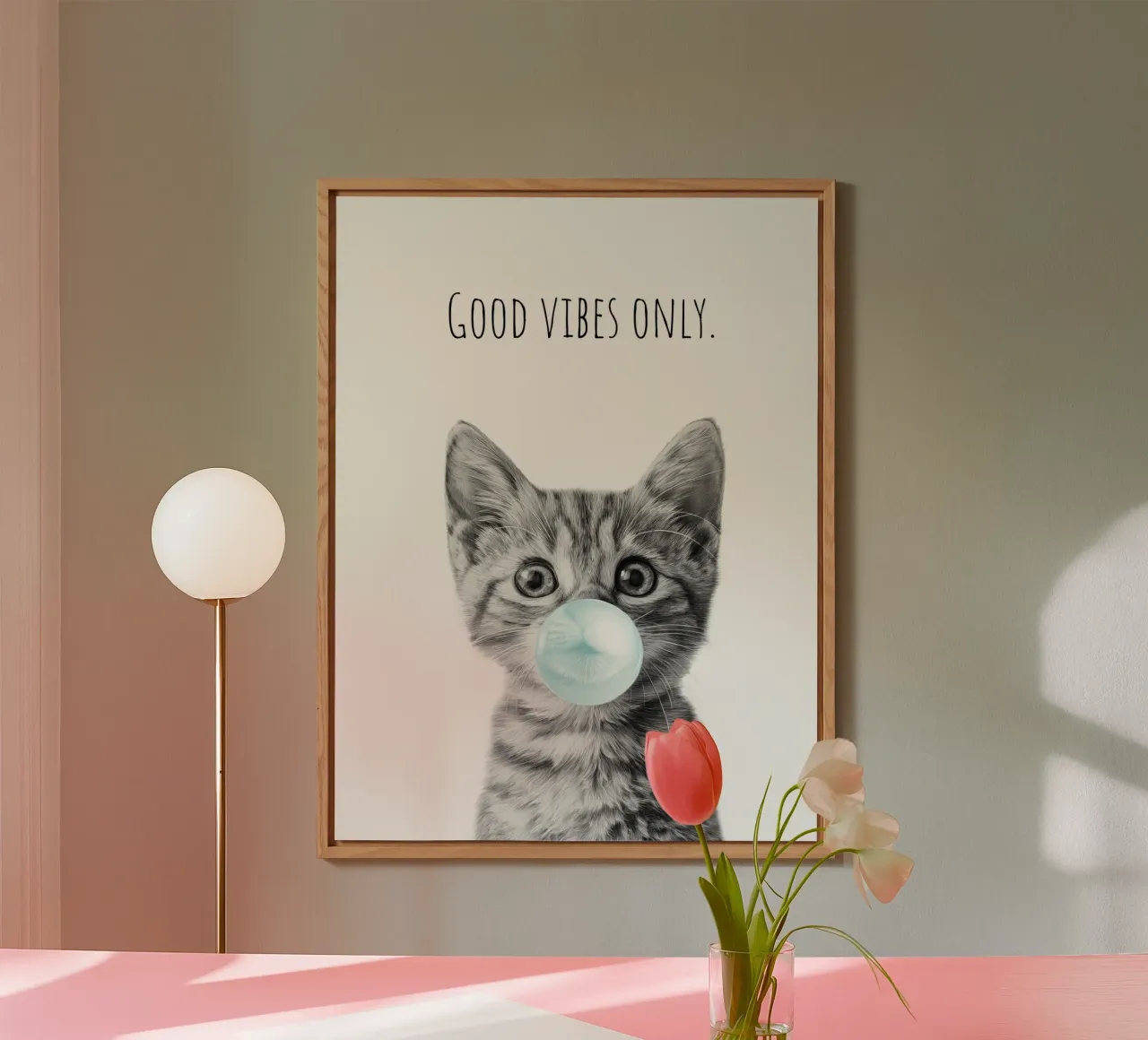 Cool cat - Good Vibes Only - turchese alluminio dibond da Melanie Viola