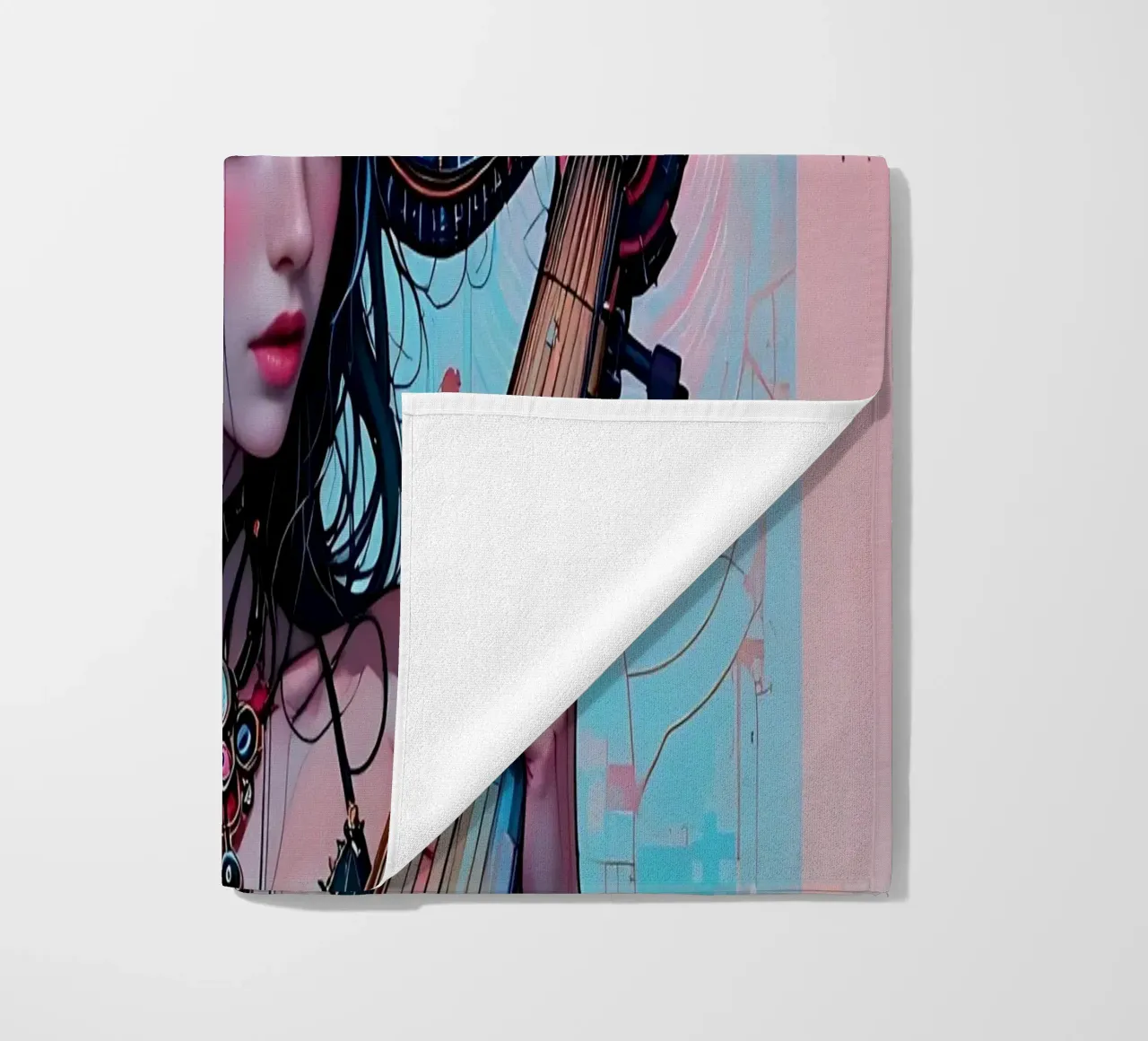 Donna e strumento telo mare da Piccola Serenata