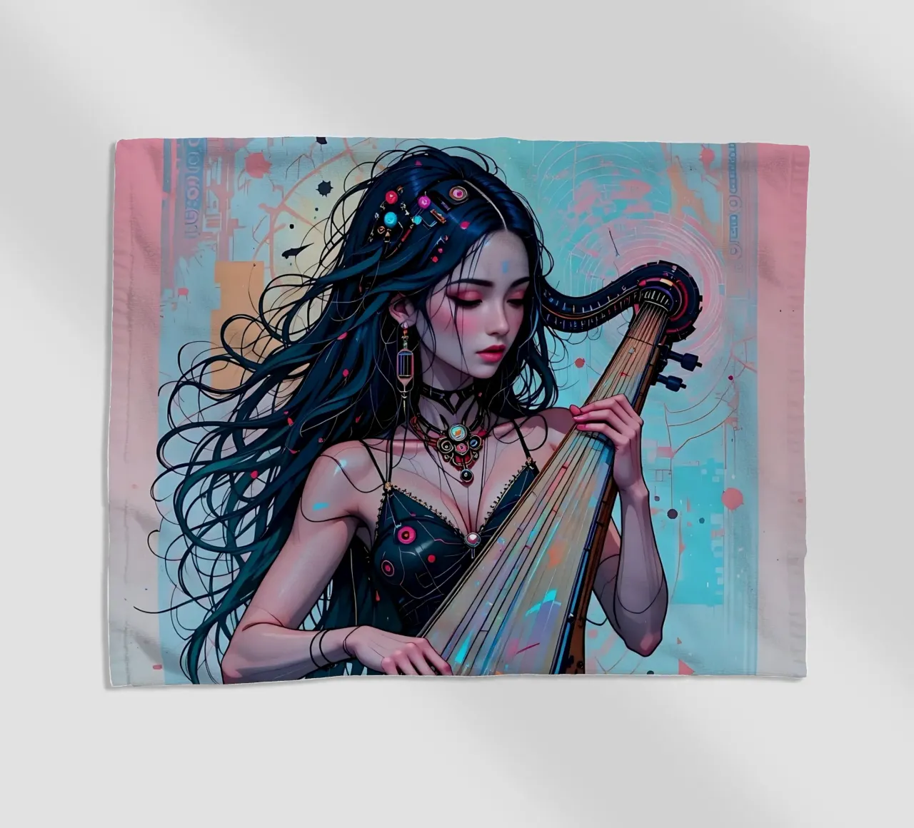 Donna e strumento telo mare da Piccola Serenata