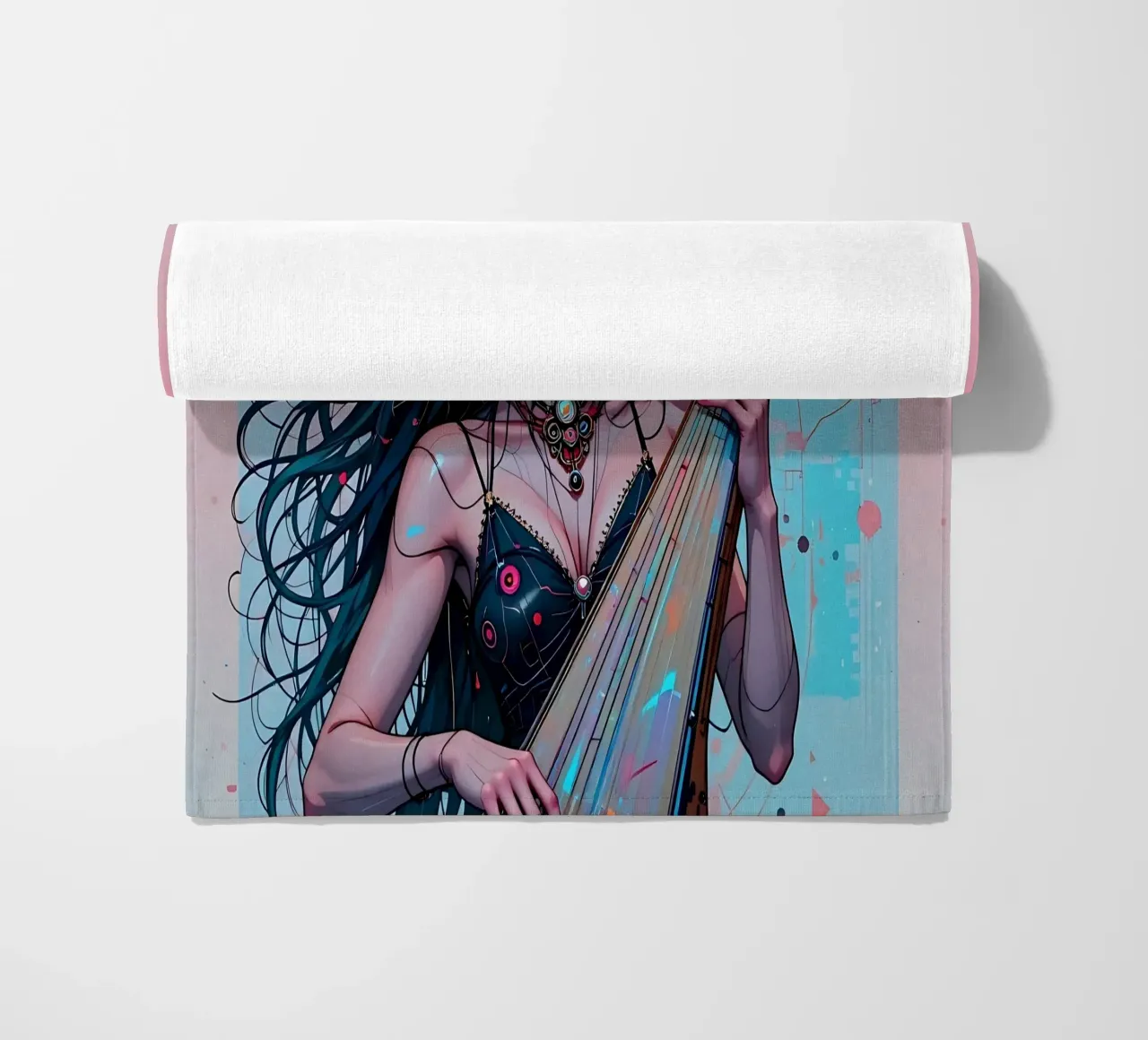 Donna e strumento telo mare da Piccola Serenata