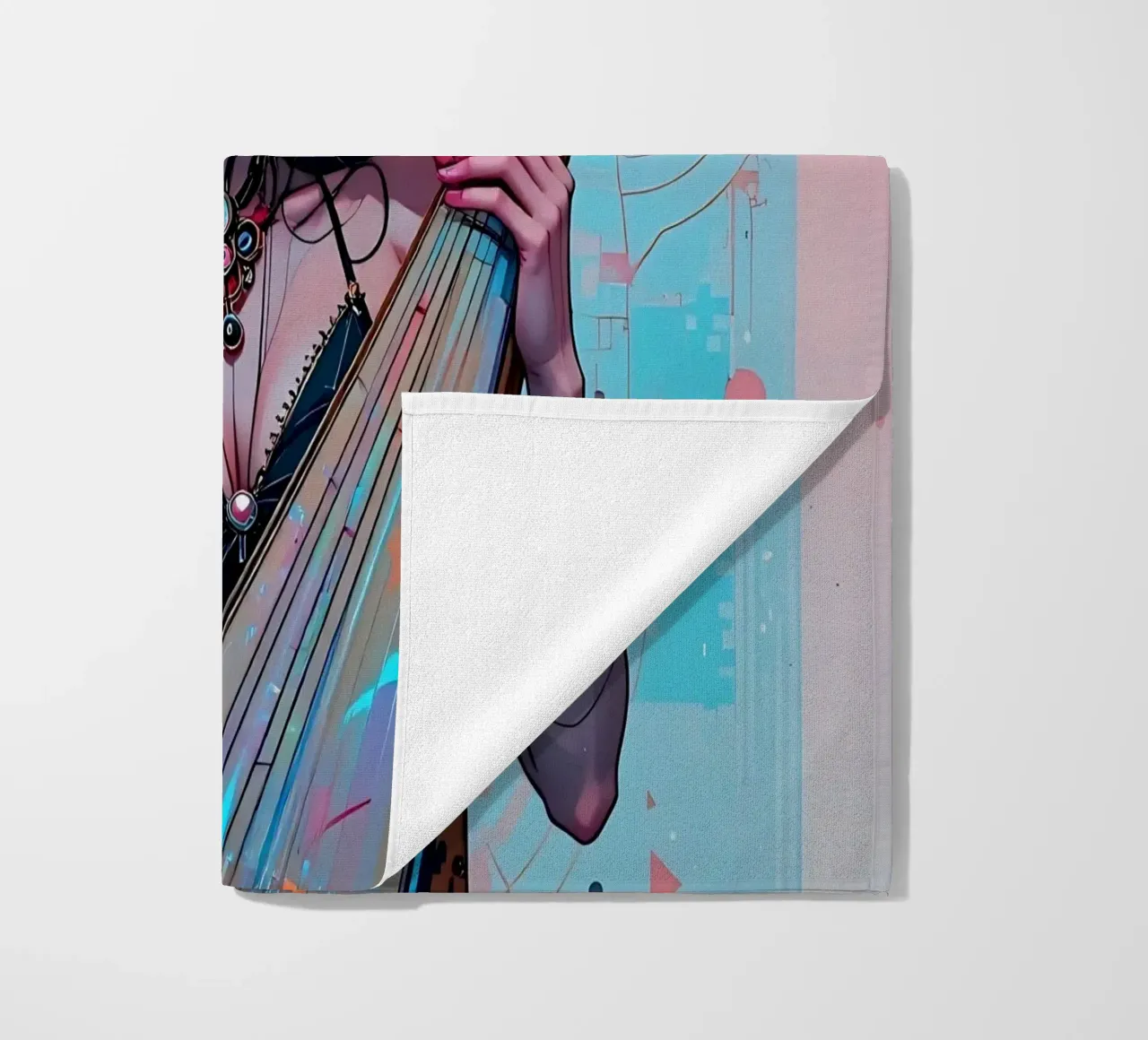 Donna e strumento telo mare da Piccola Serenata