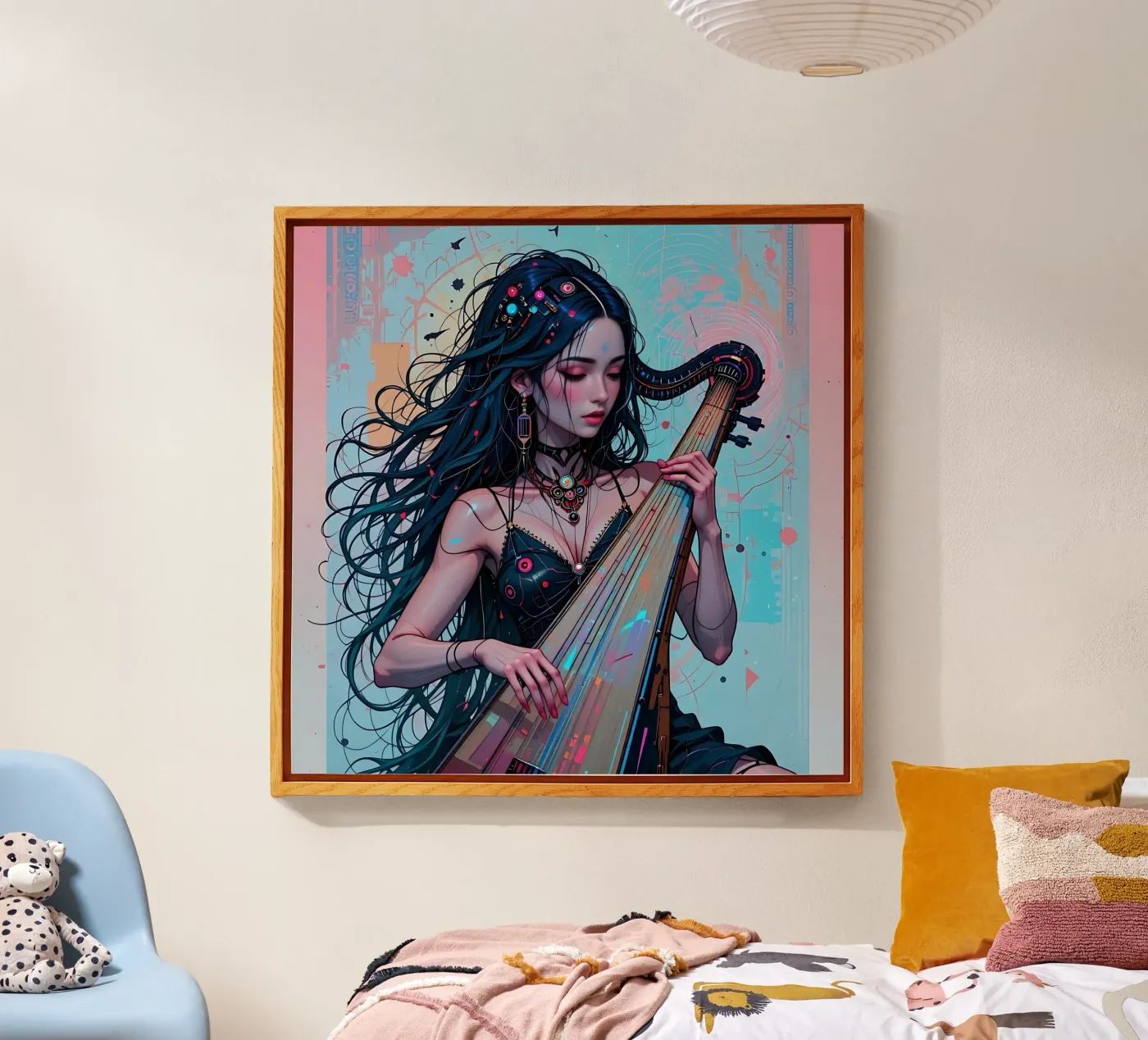 Woman and instrument acryl van Piccola Serenata