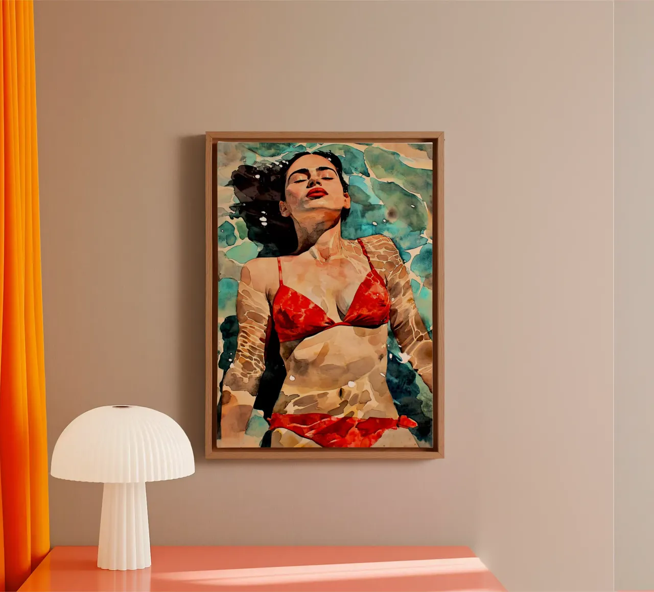 Donna Vita - Illustrazione acquerello bagno caldo tela con Cornice a cassetta da Justyna Jaszke JBJart