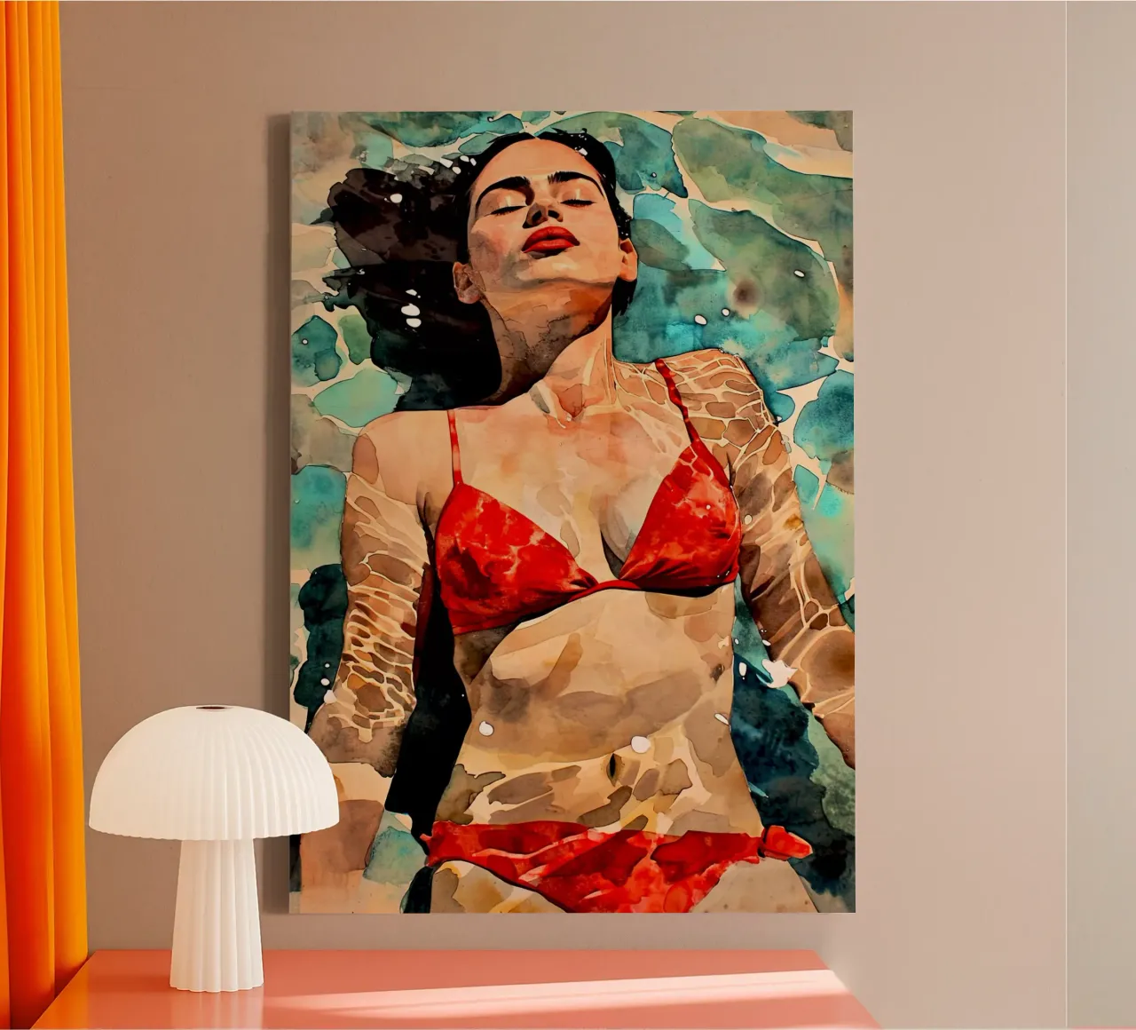 Donna Vita - Illustrazione acquerello bagno caldo tela con Cornice a cassetta da Justyna Jaszke JBJart