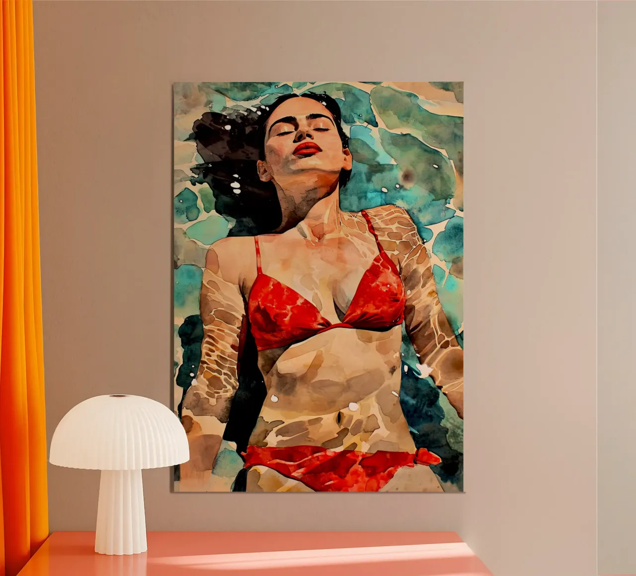 Donna Vita - Illustrazione acquerello bagno caldo poster con telaio in legno da Justyna Jaszke JBJart