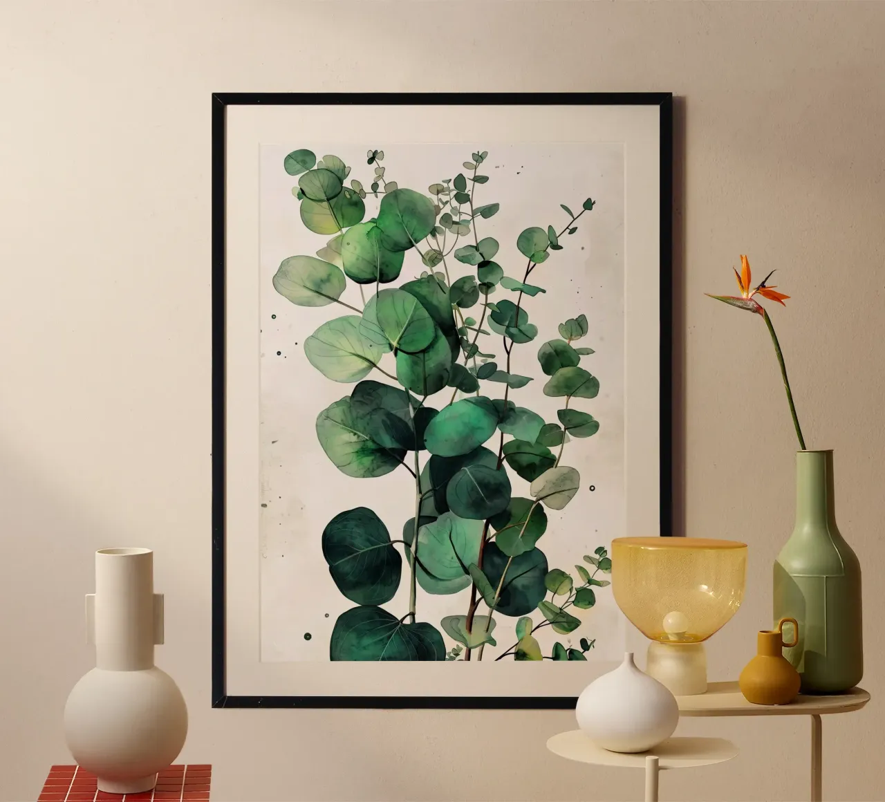 Illustrazione di foglie di eucalipto poster con telaio in plastica da Justyna Jaszke JBJart