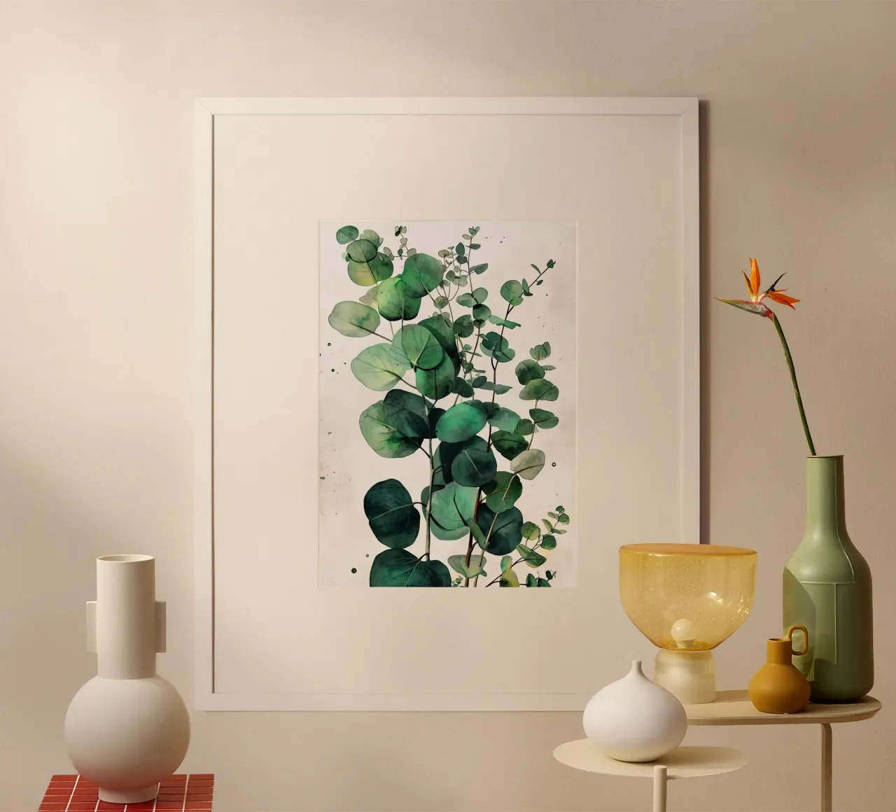 Illustrazione di foglie di eucalipto poster con telaio in plastica da Justyna Jaszke JBJart