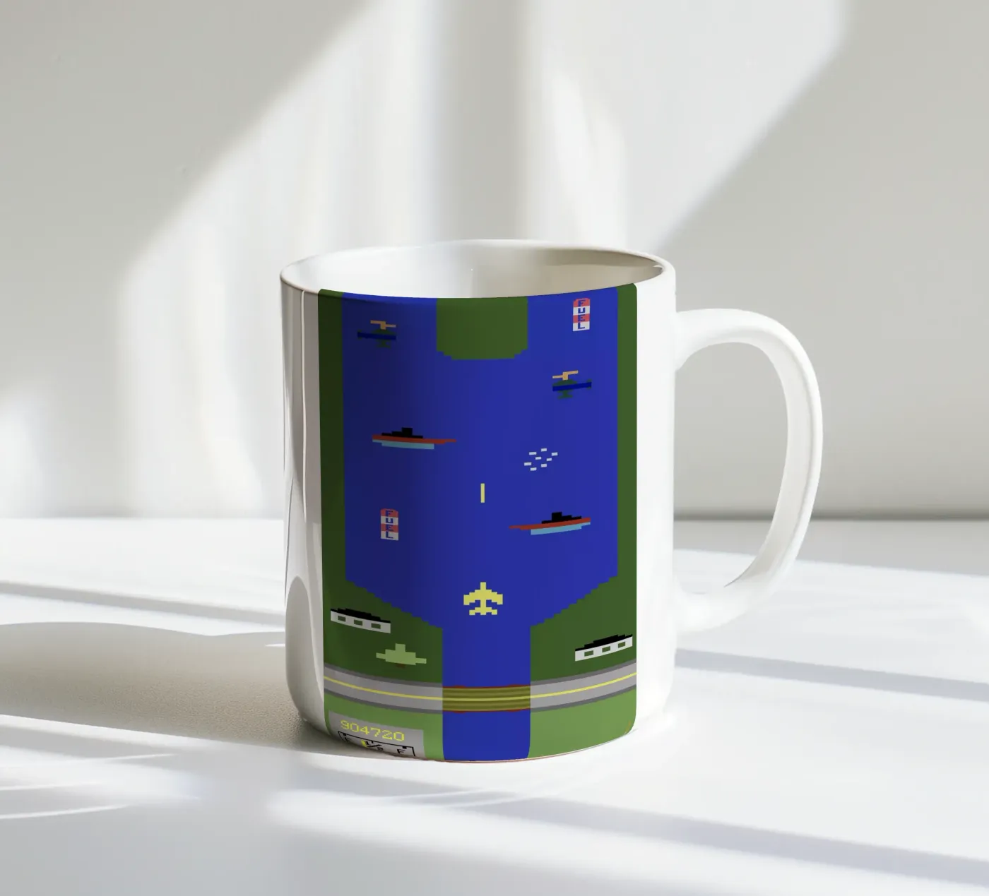 River Raid ceramic mug by Rafa Gomes