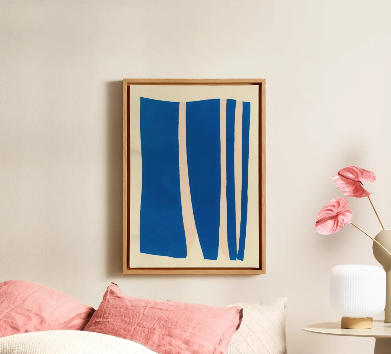 Abstracte verticale compositie in blauw & perzik canvas van Form And Function