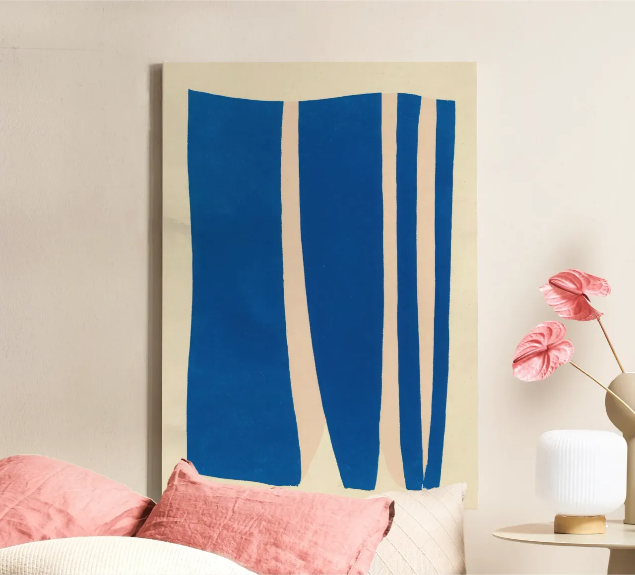 Abstracte verticale compositie in blauw & perzik canvas van Form And Function