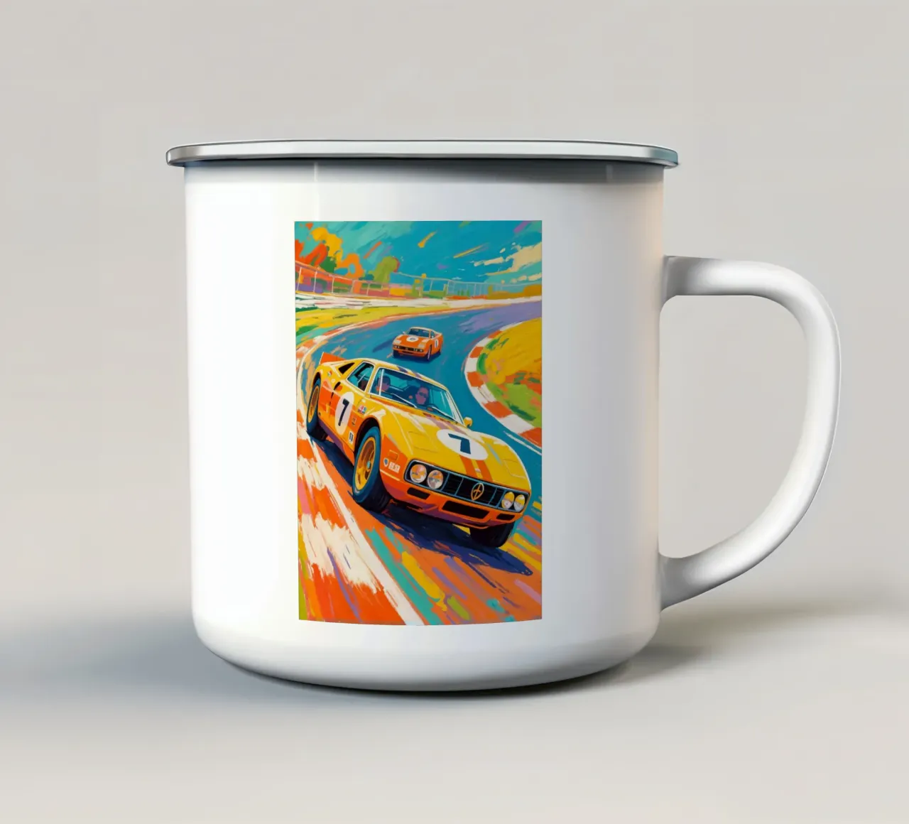 corse d'auto in stile retrò tazza in smalto da Slash Shop