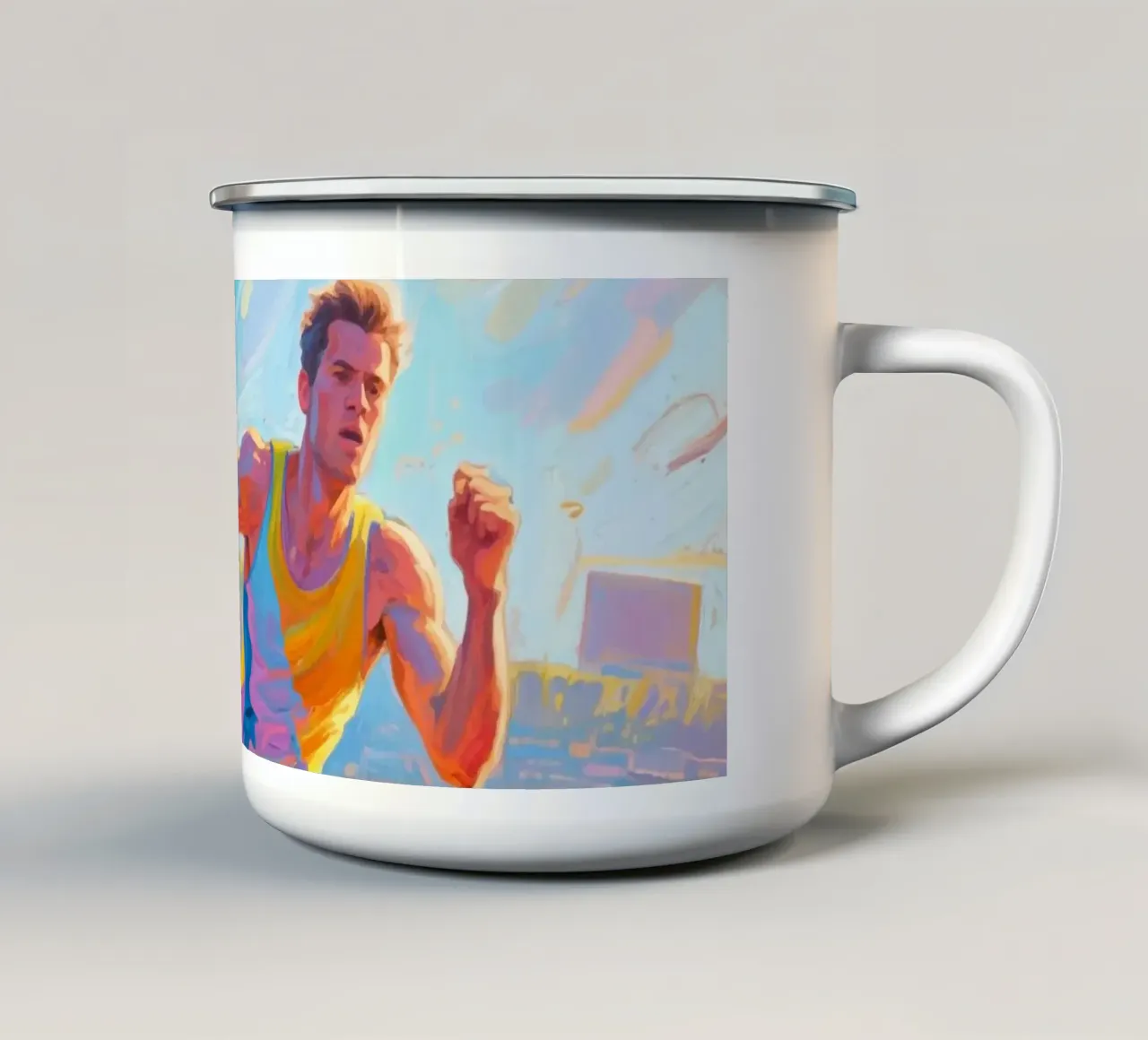 l'atleta sta correndo verso il traguardo tazza in smalto da Slash Shop