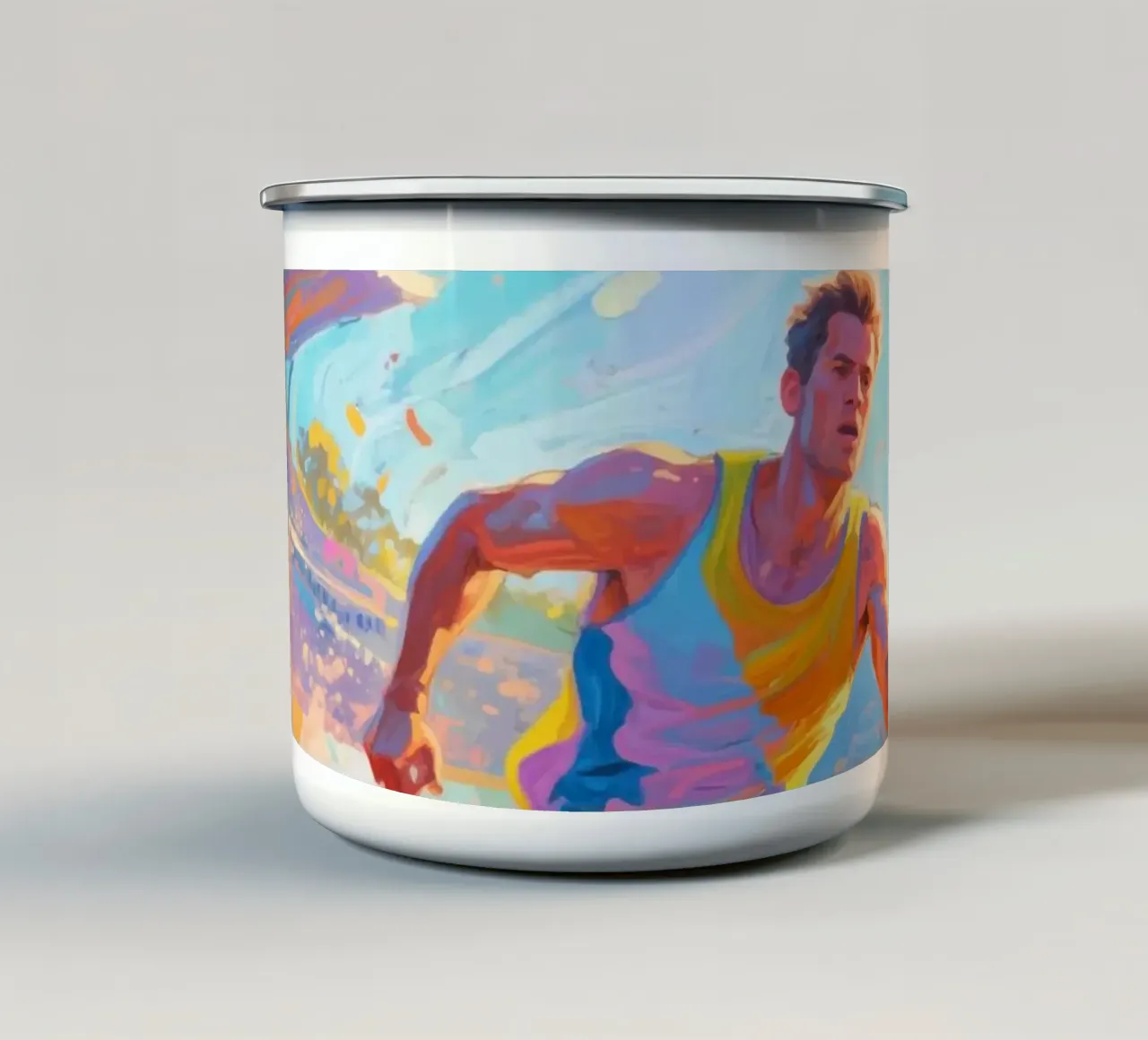 l'atleta sta correndo verso il traguardo tazza in smalto da Slash Shop