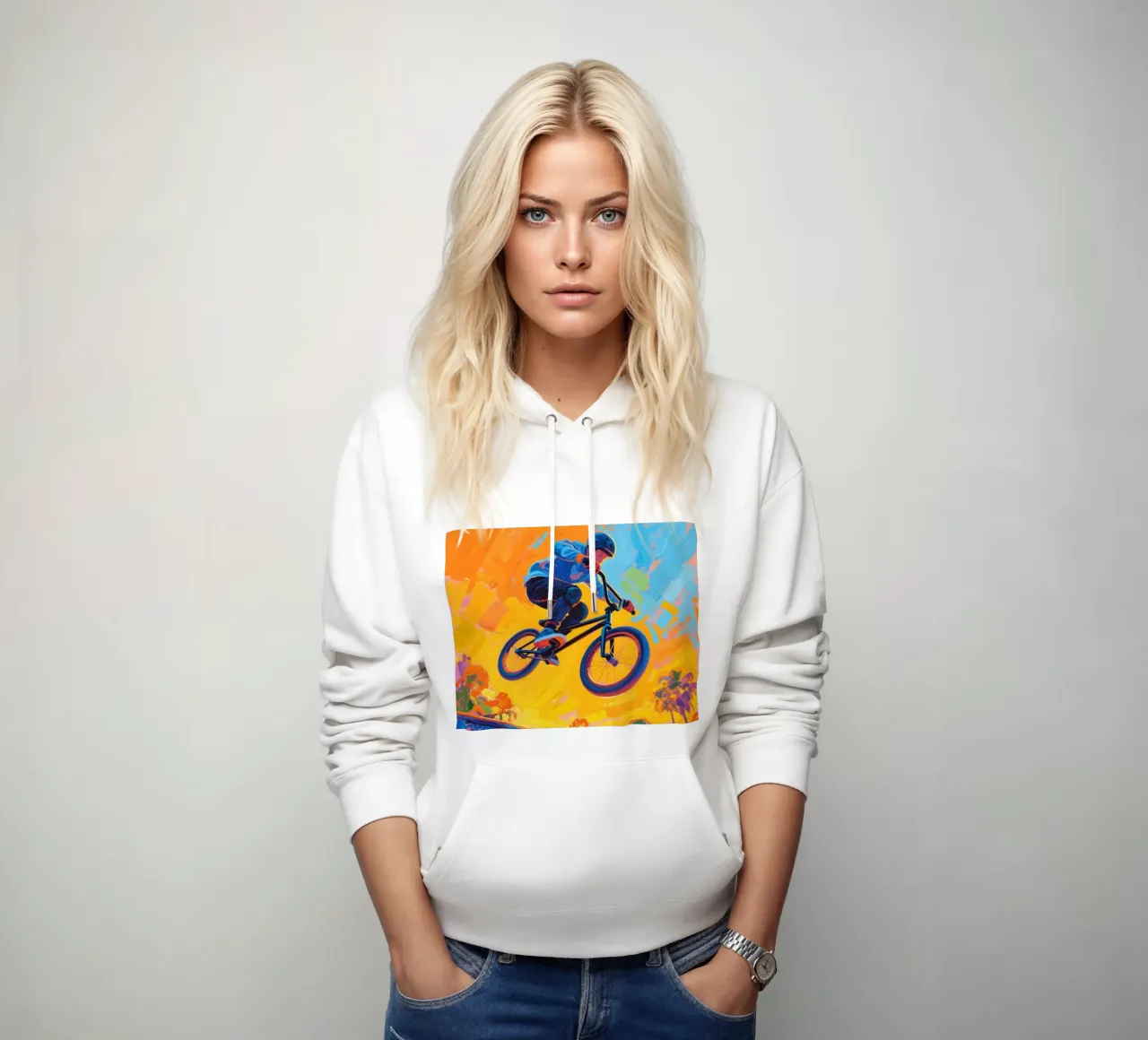 Ciclista di BMX a metà corsa in aria felpa con cappuccio da Slash Shop