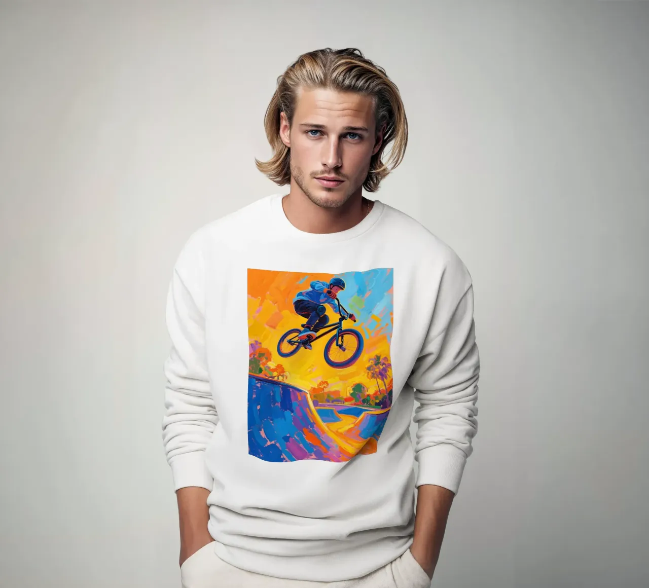 Ciclista di BMX a metà corsa in aria felpa da Slash Shop