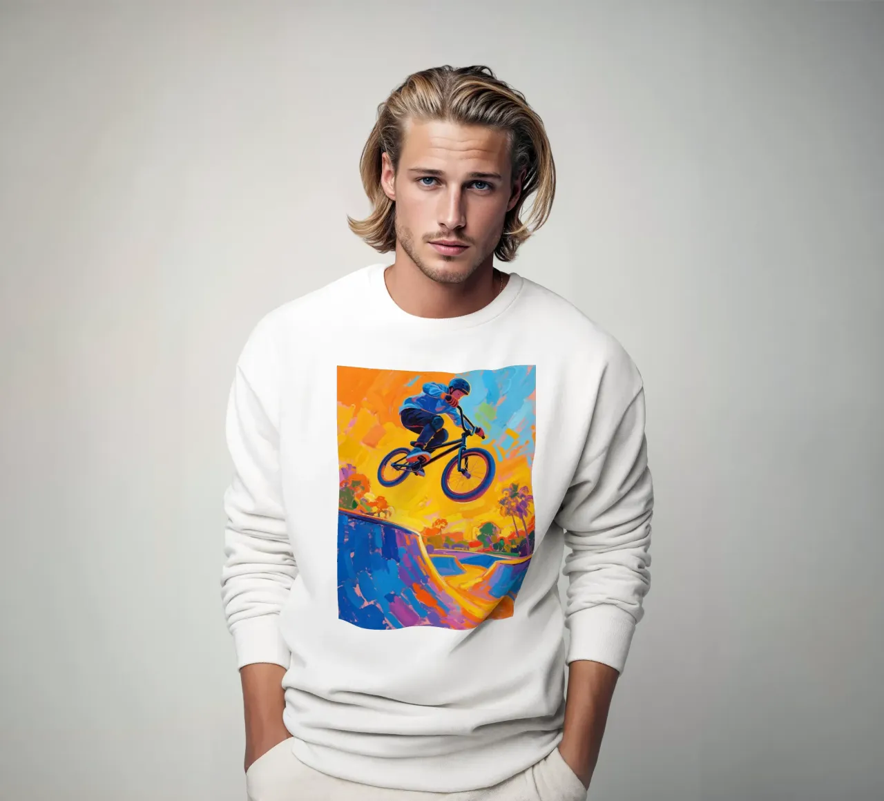 Ciclista di BMX a metà corsa in aria felpa da Slash Shop