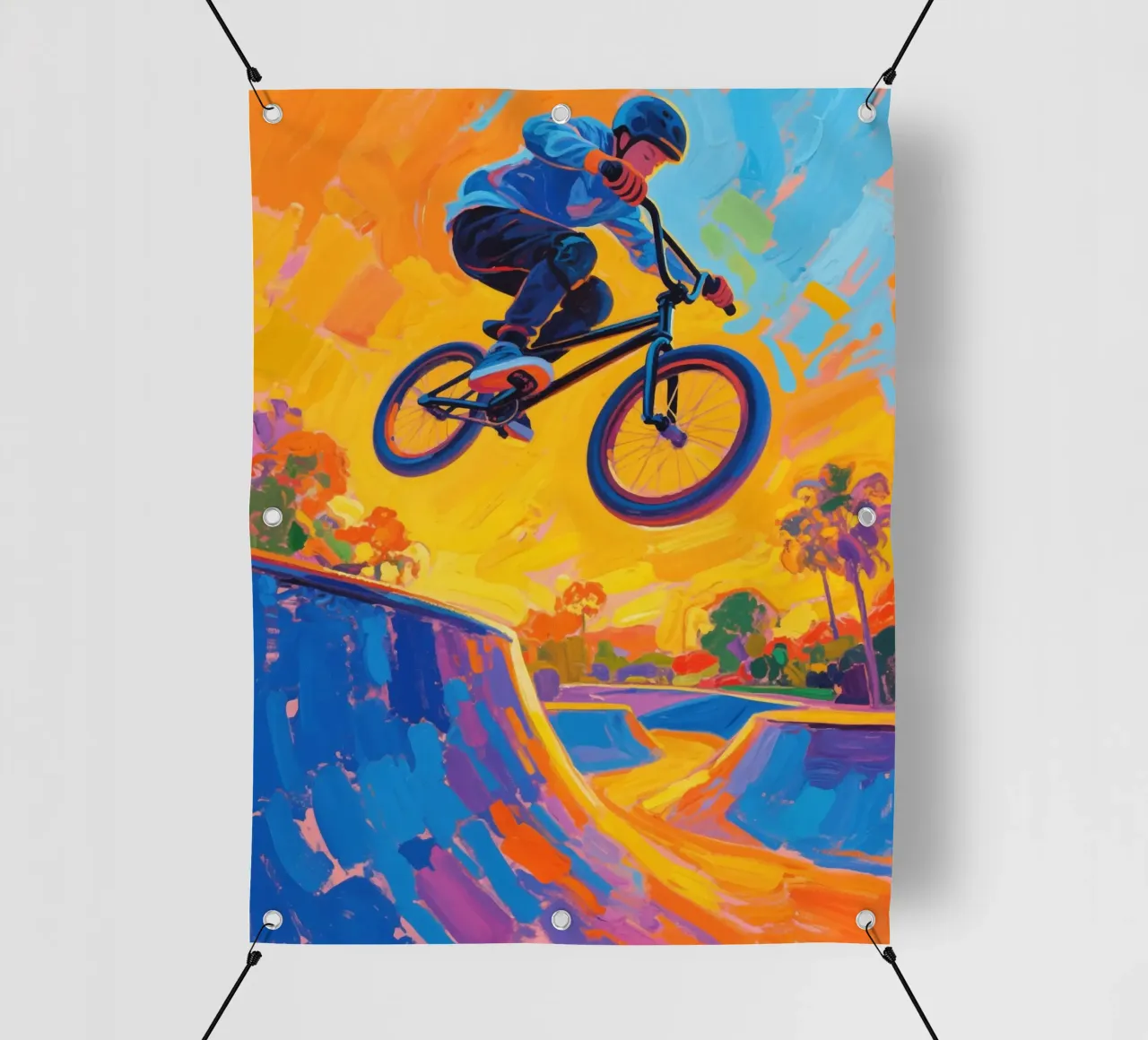 Ciclista di BMX a metà corsa in aria telo in pvc da Slash Shop