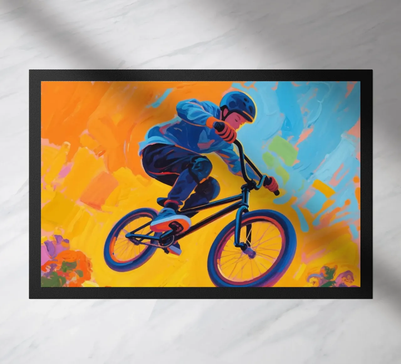 Ciclista di BMX a metà corsa in aria zerbino da Slash Shop