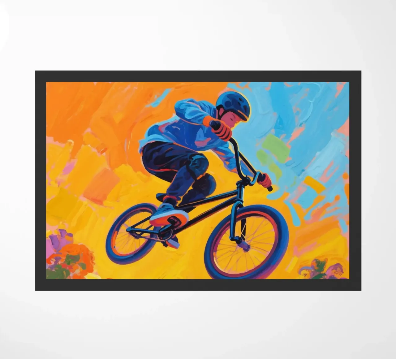 Ciclista di BMX a metà corsa in aria zerbino da Slash Shop