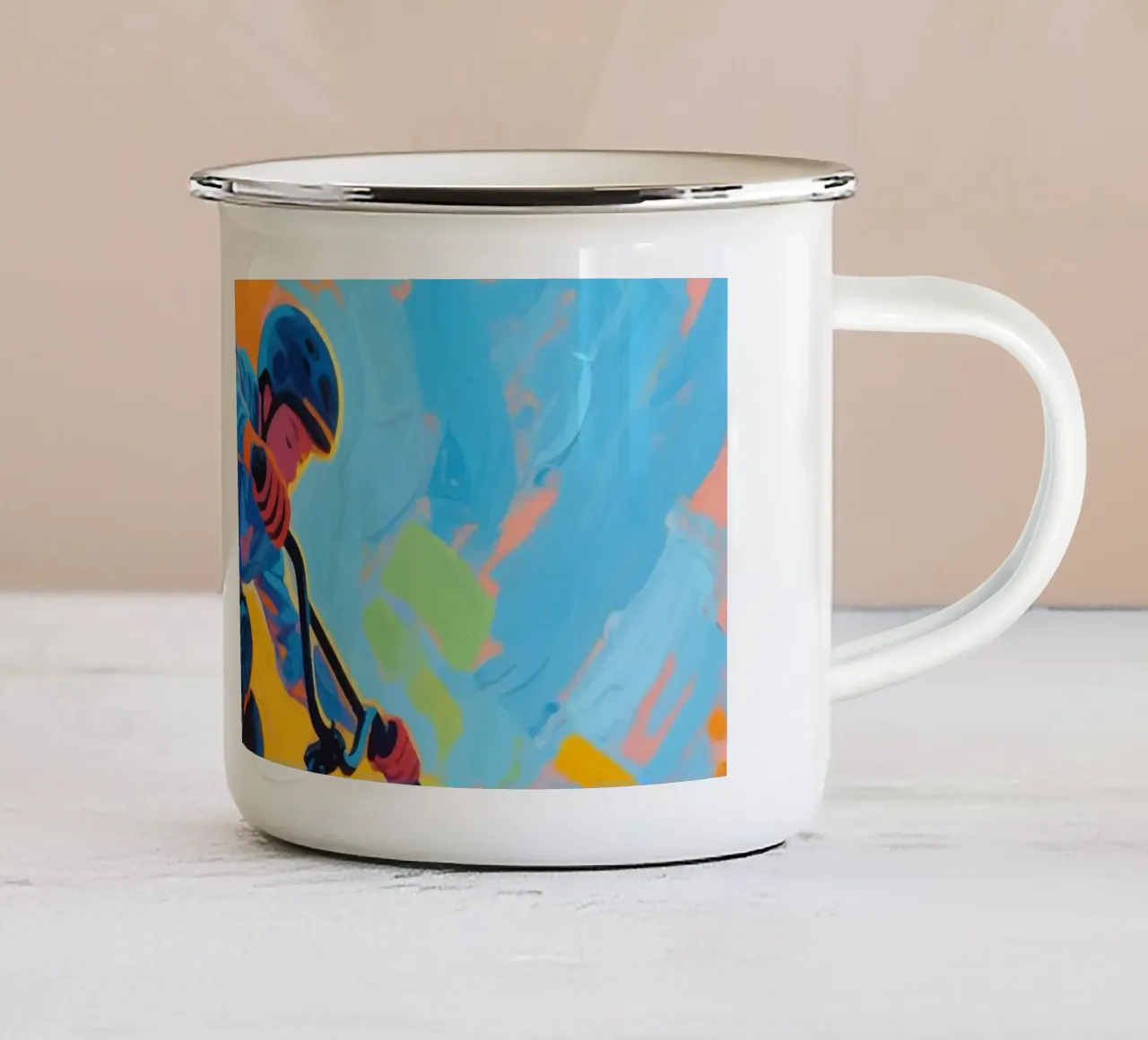 Ciclista di BMX a metà corsa in aria tazza in smalto da Slash Shop