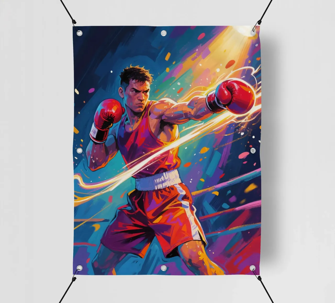 Pugile che colpisce un pugno telo in pvc da Slash Shop