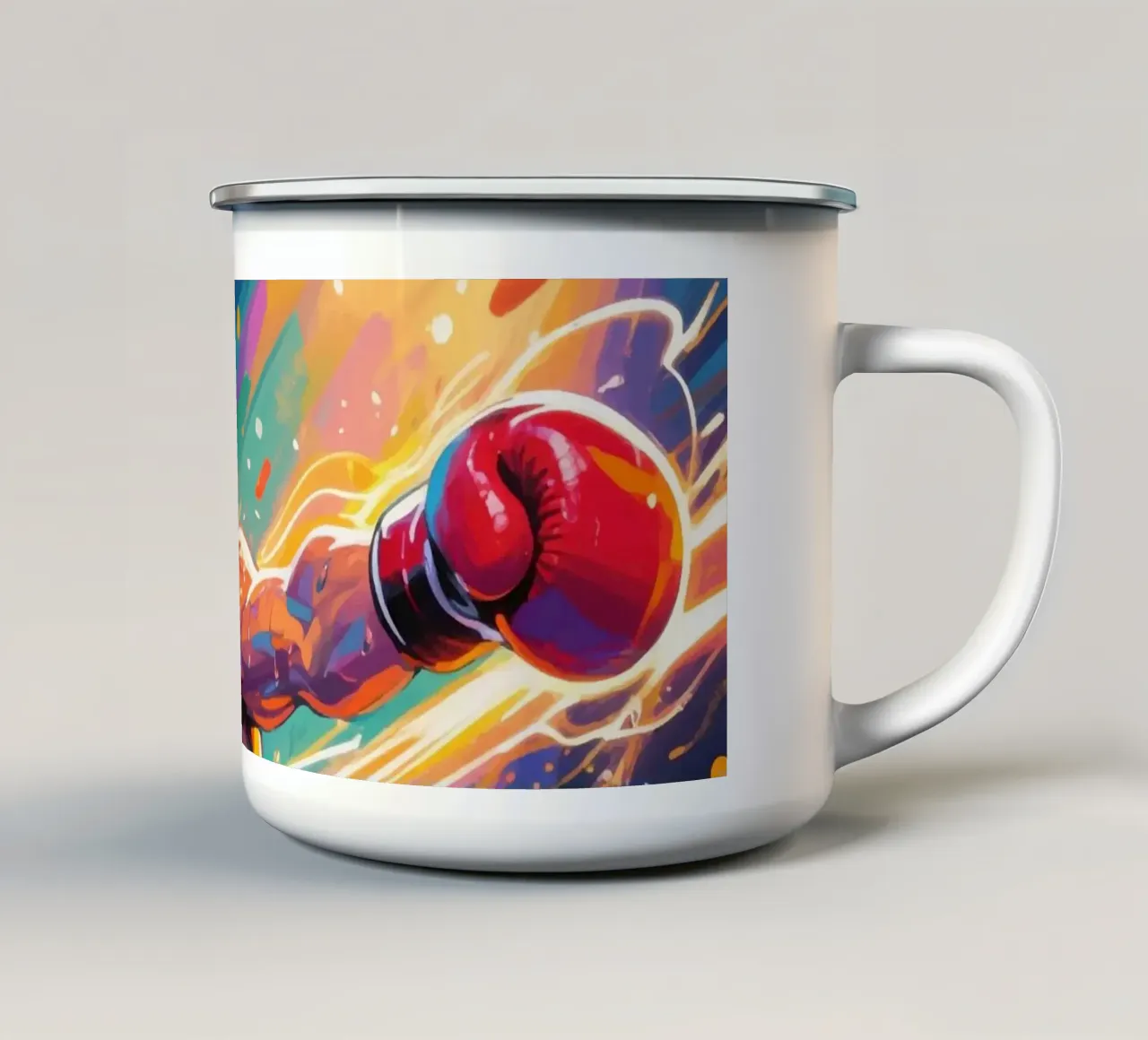 Pugile che colpisce un pugno tazza in smalto da Slash Shop